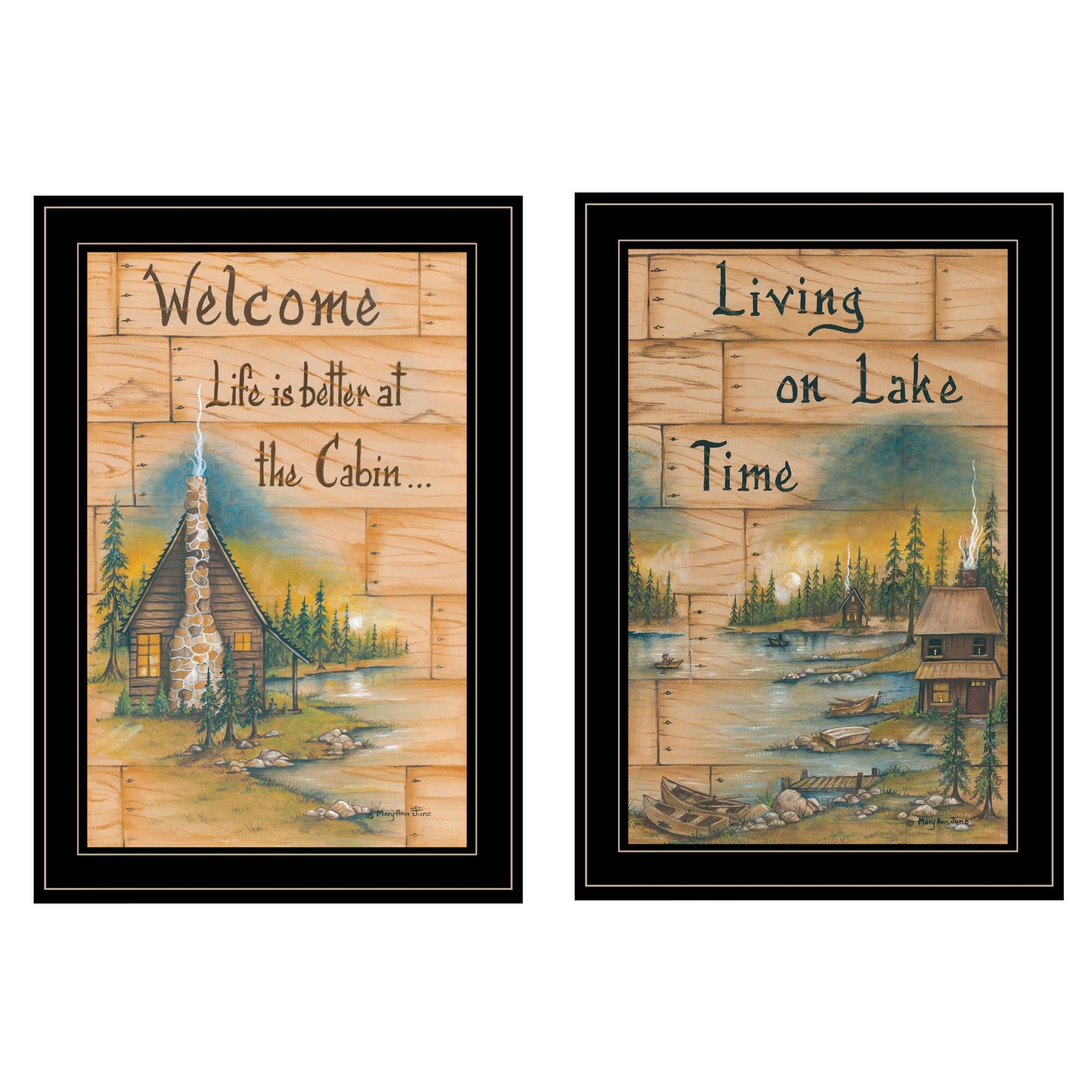 Set Of Two Living on the Lake 2 Black Framed Print Wall Art