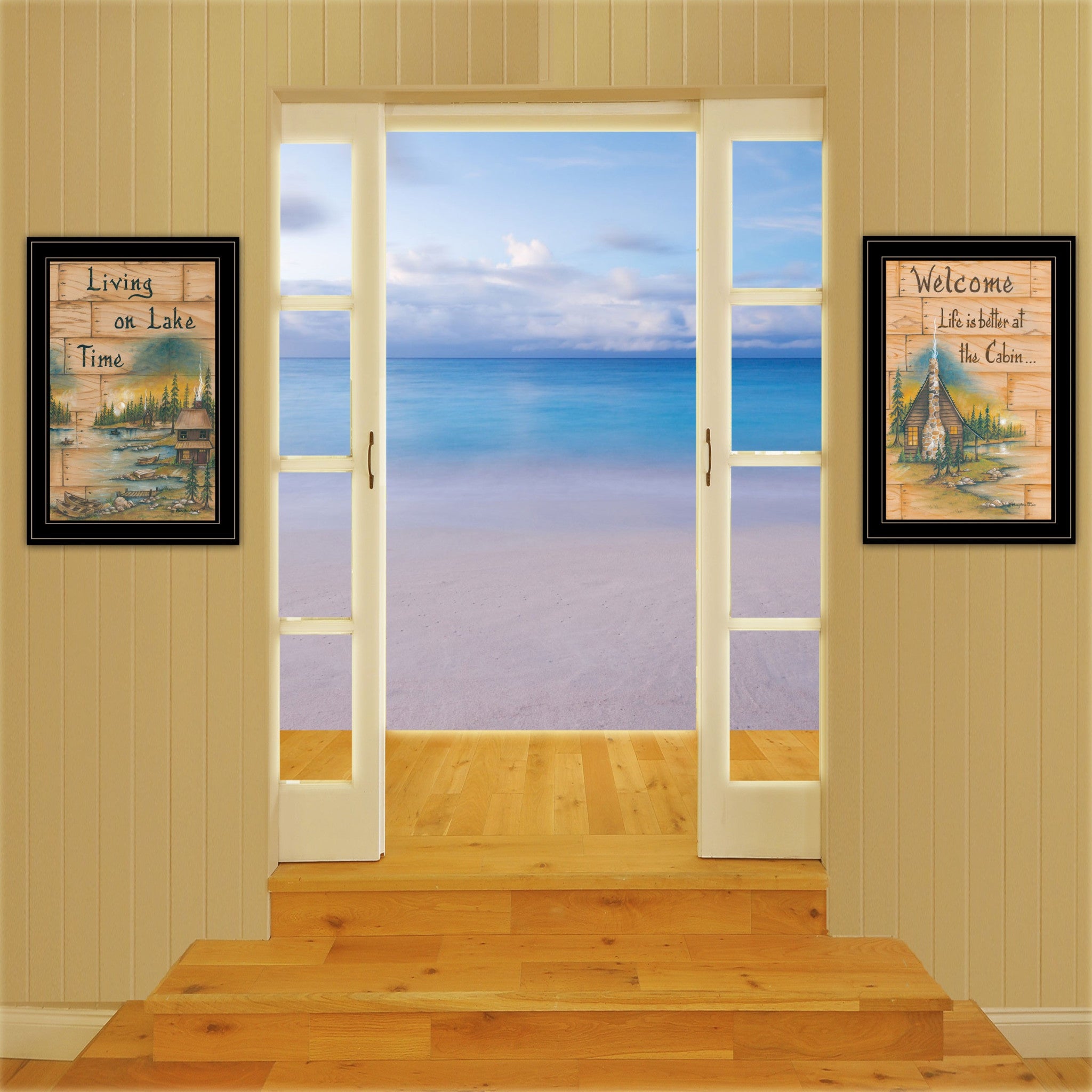 Set Of Two Living on the Lake 2 Black Framed Print Wall Art