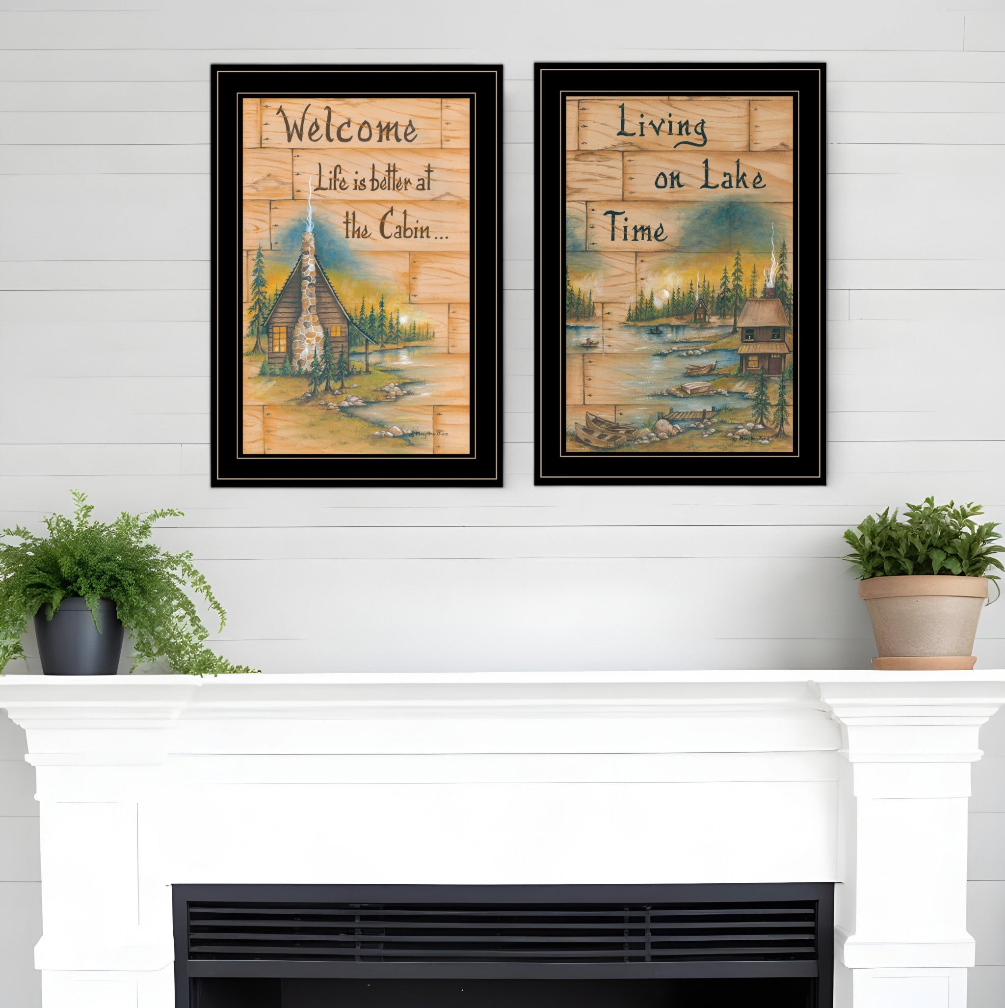 Set Of Two Living on the Lake 2 Black Framed Print Wall Art