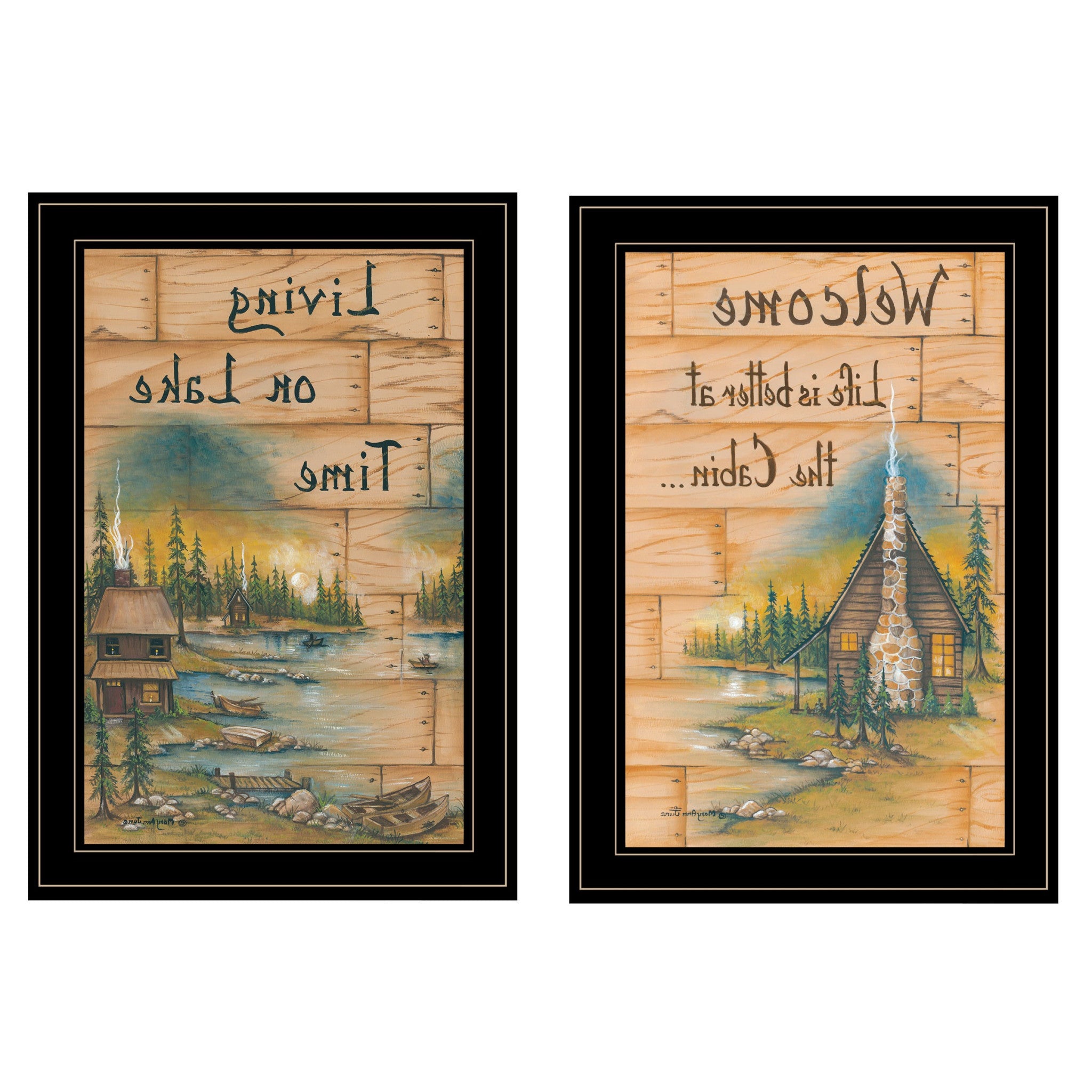 Set Of Two Living on the Lake 2 Black Framed Print Wall Art