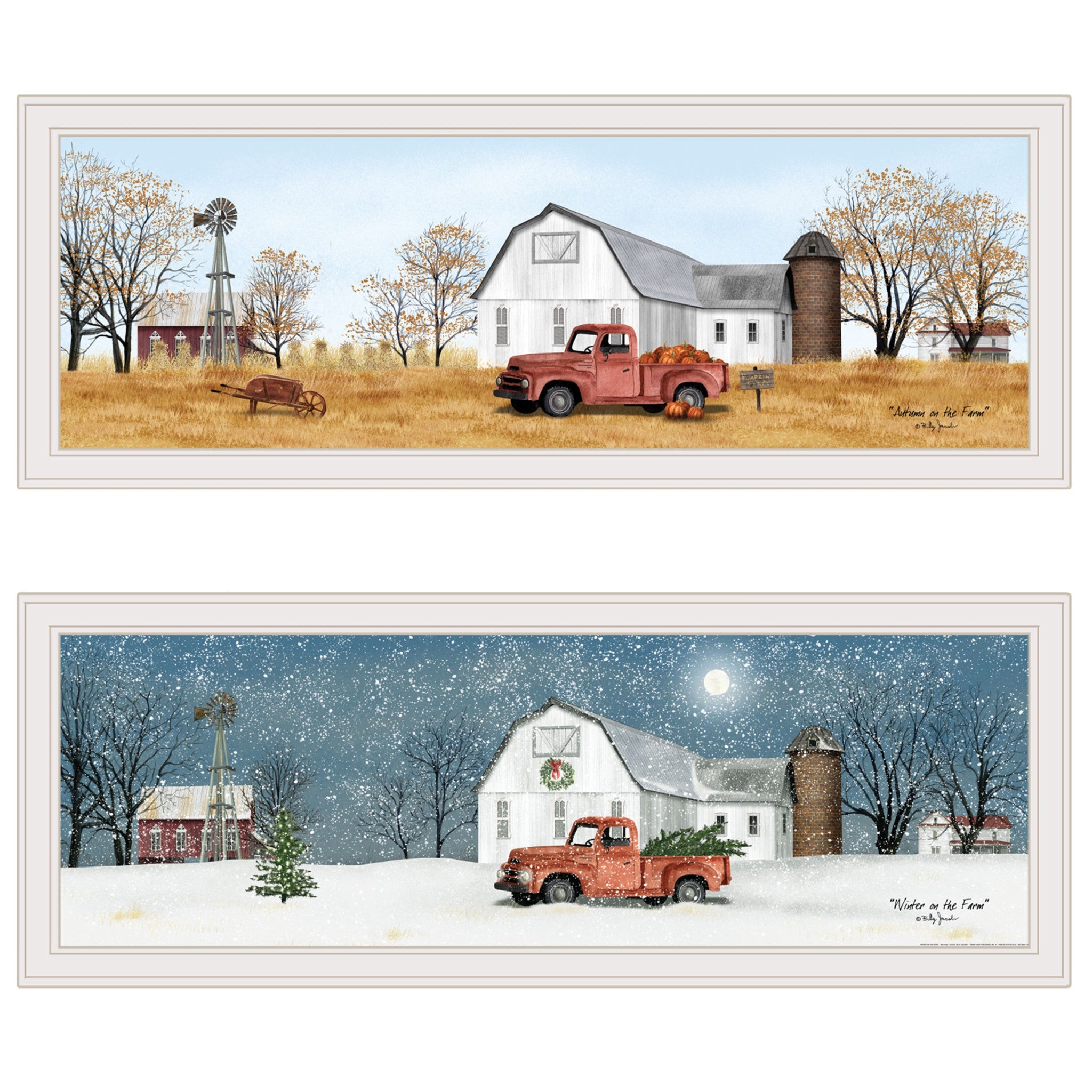 Set Of Two Autumn And Winter White Framed Print Wall Art