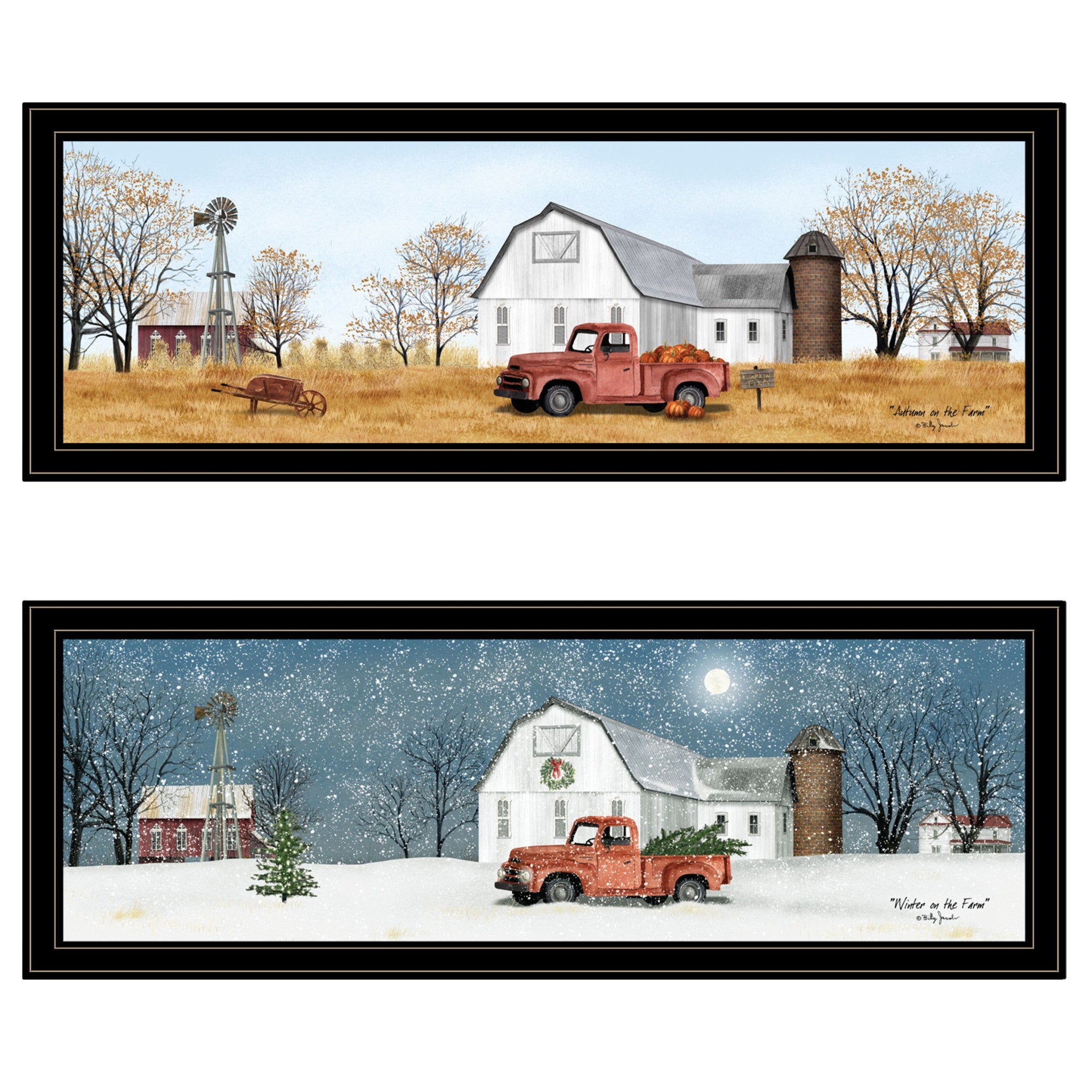 Set Of Two Billy Jacobs Seasonal Autumn or Winter Black Frame Black Framed Print Wall Art