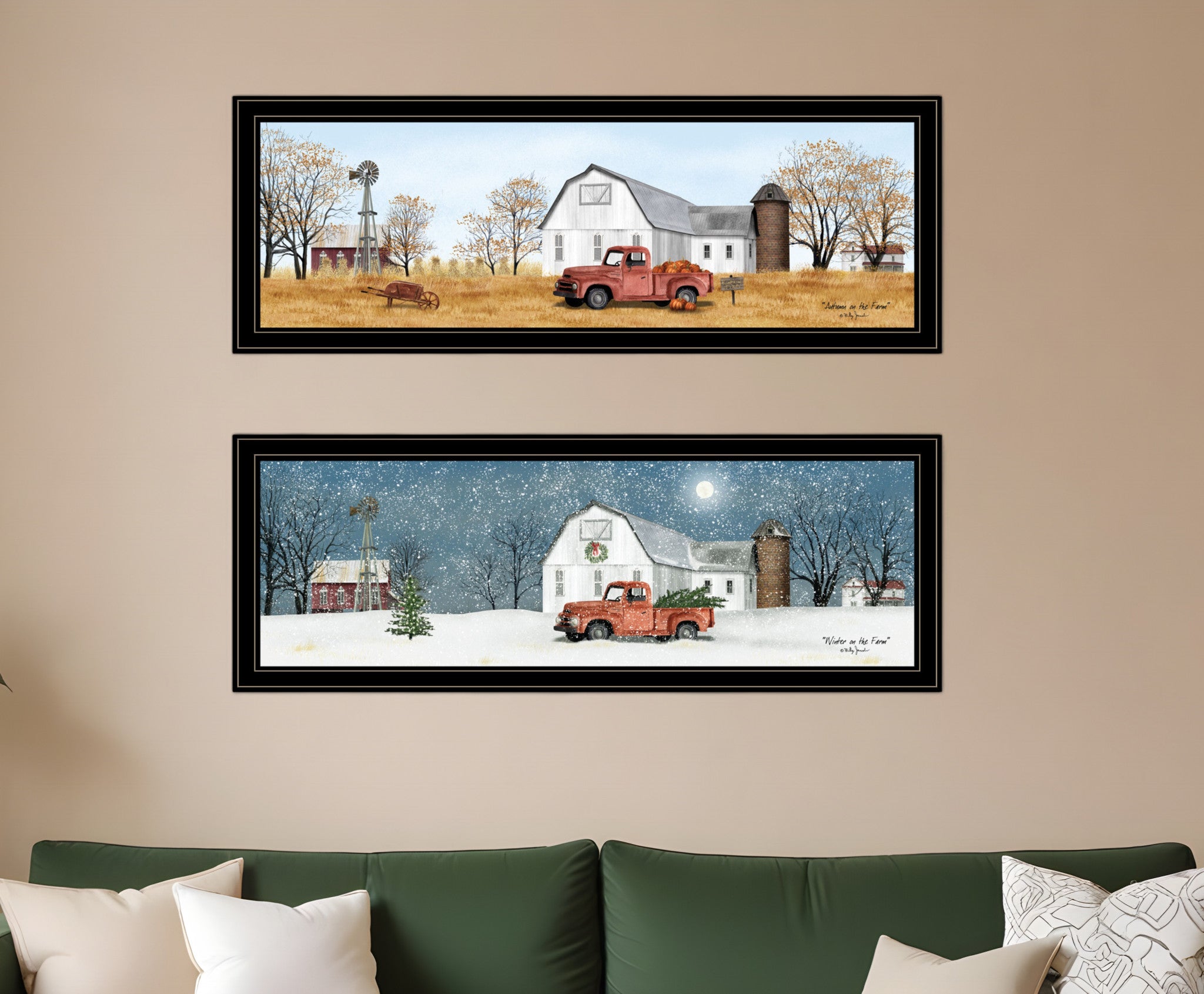 Set Of Two Billy Jacobs Seasonal Autumn or Winter Black Frame Black Framed Print Wall Art