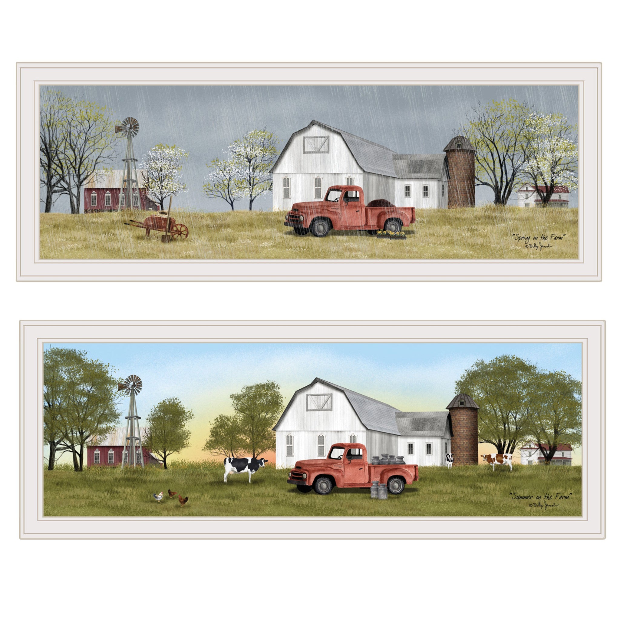 Set Of Two Billy Jacobs Summer or Spring Seasonal White Frame White Framed Print Wall Art