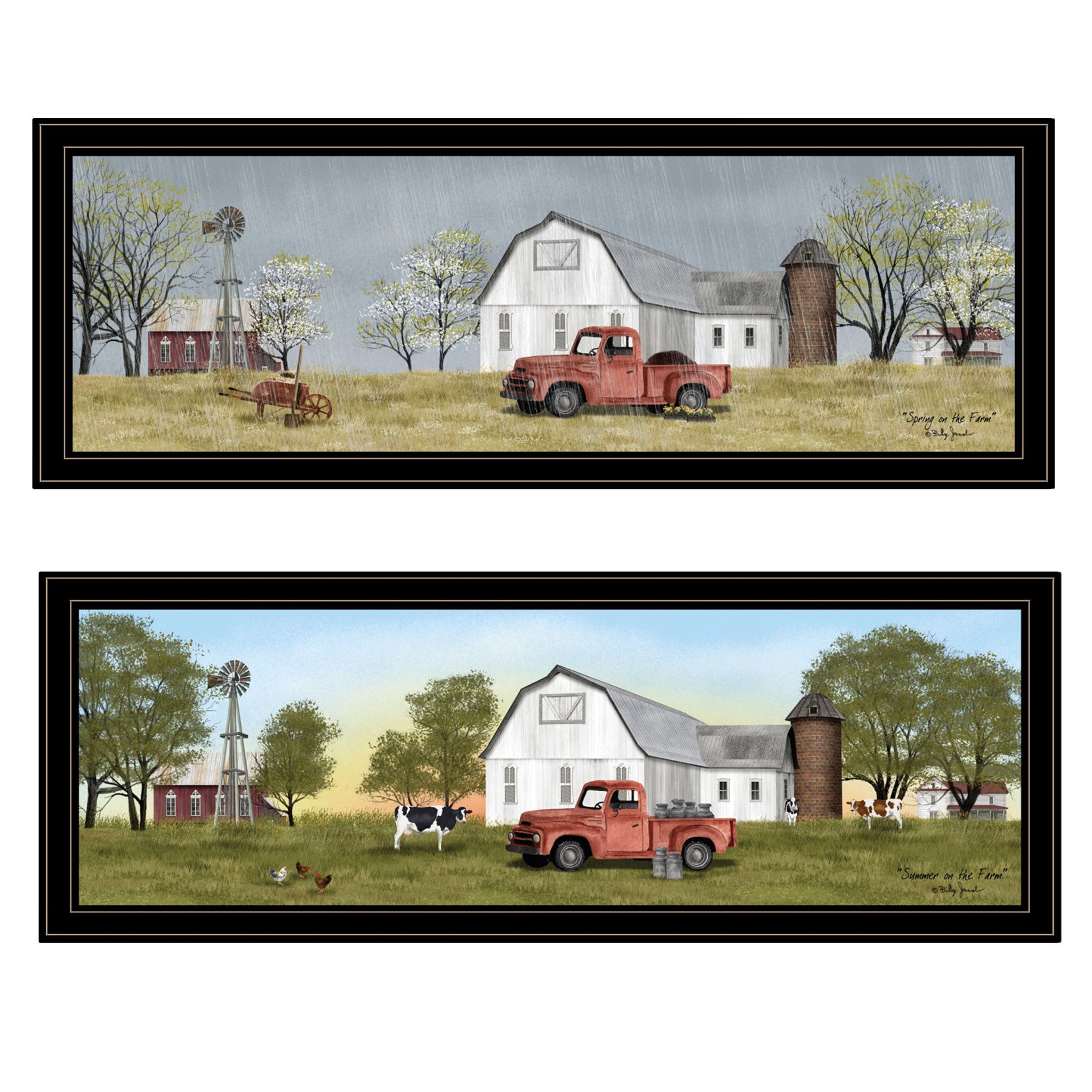 Set Of Two Billy Jacobs Summer or Spring Seasonal Black Frame Black Framed Print Wall Art