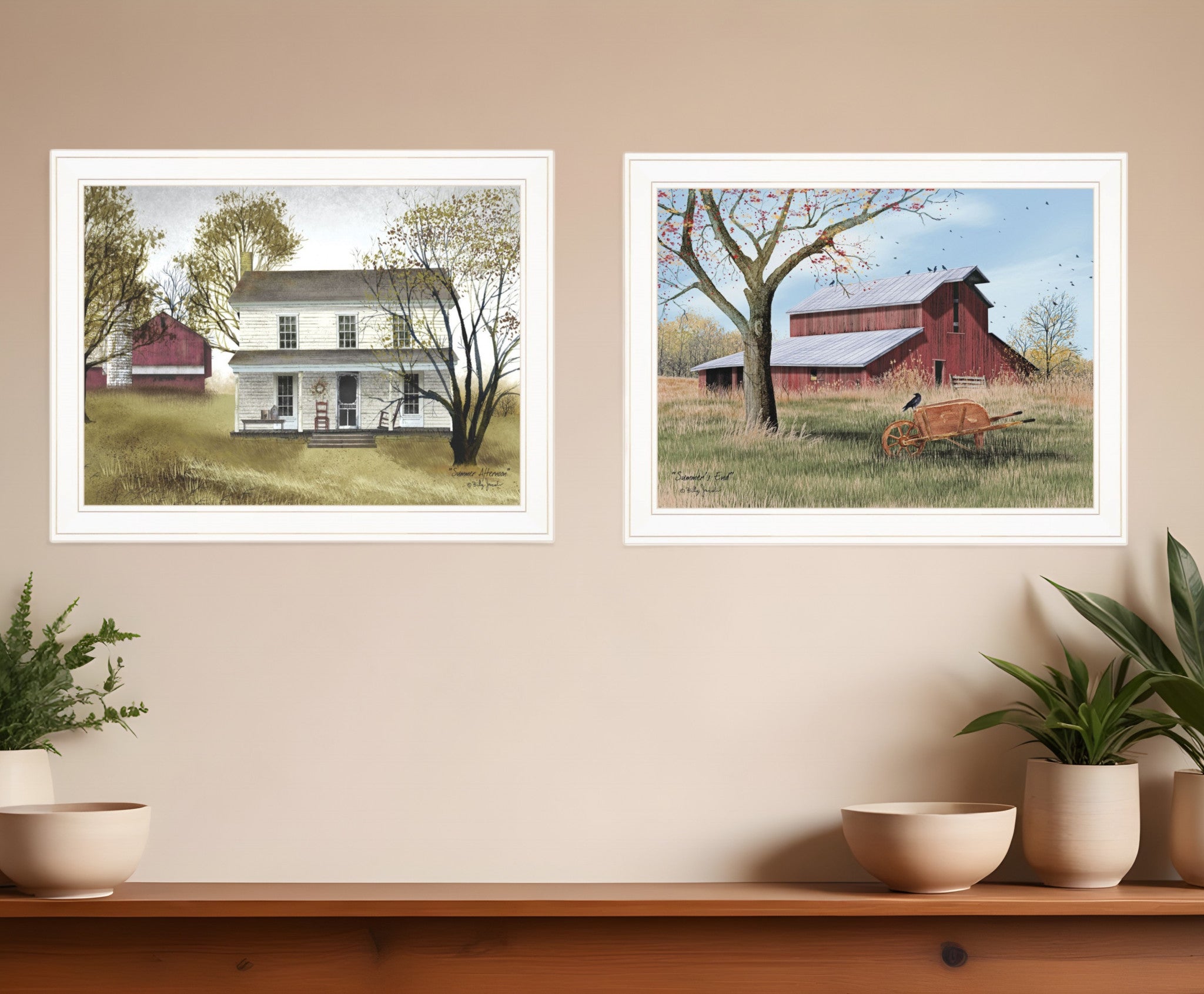 Set Of Two End of Summer 1 White Framed Print Wall Art