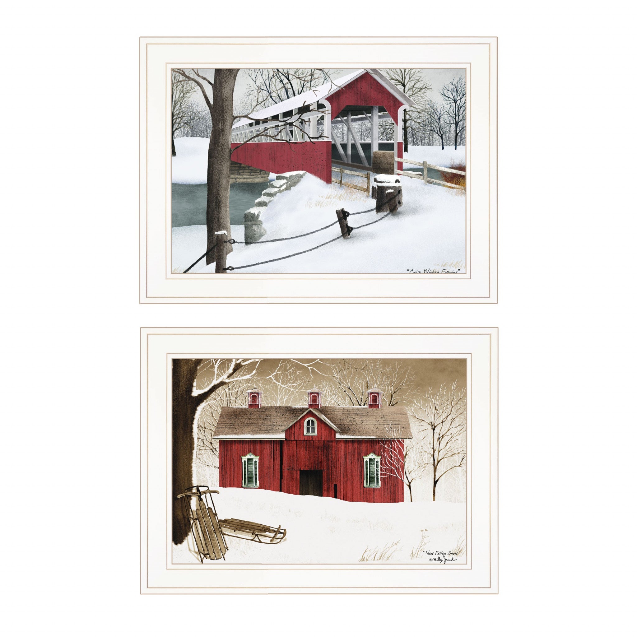 Set Of Two Winter Evening 1 White Framed Print Wall Art