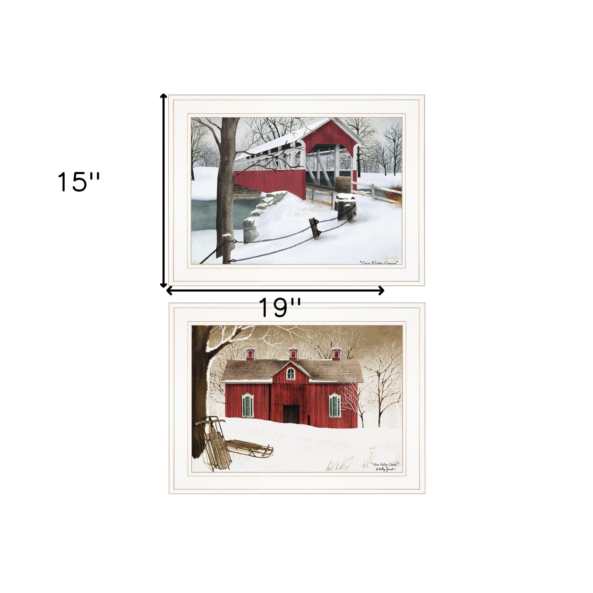 Set Of Two Winter Evening 1 White Framed Print Wall Art