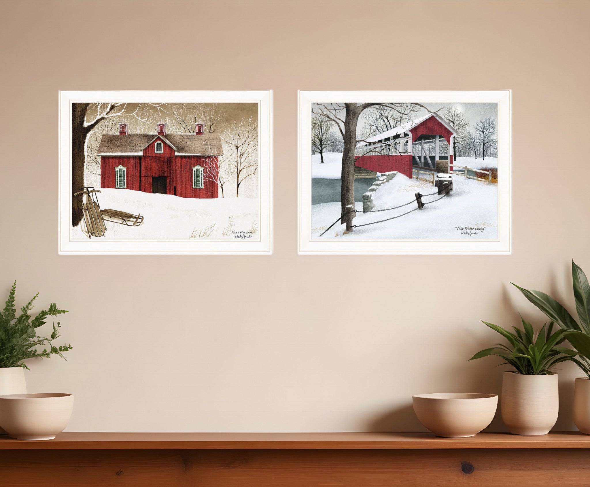 Set Of Two Crisp and New Fallen Snow 1 White Framed Print Wall Art