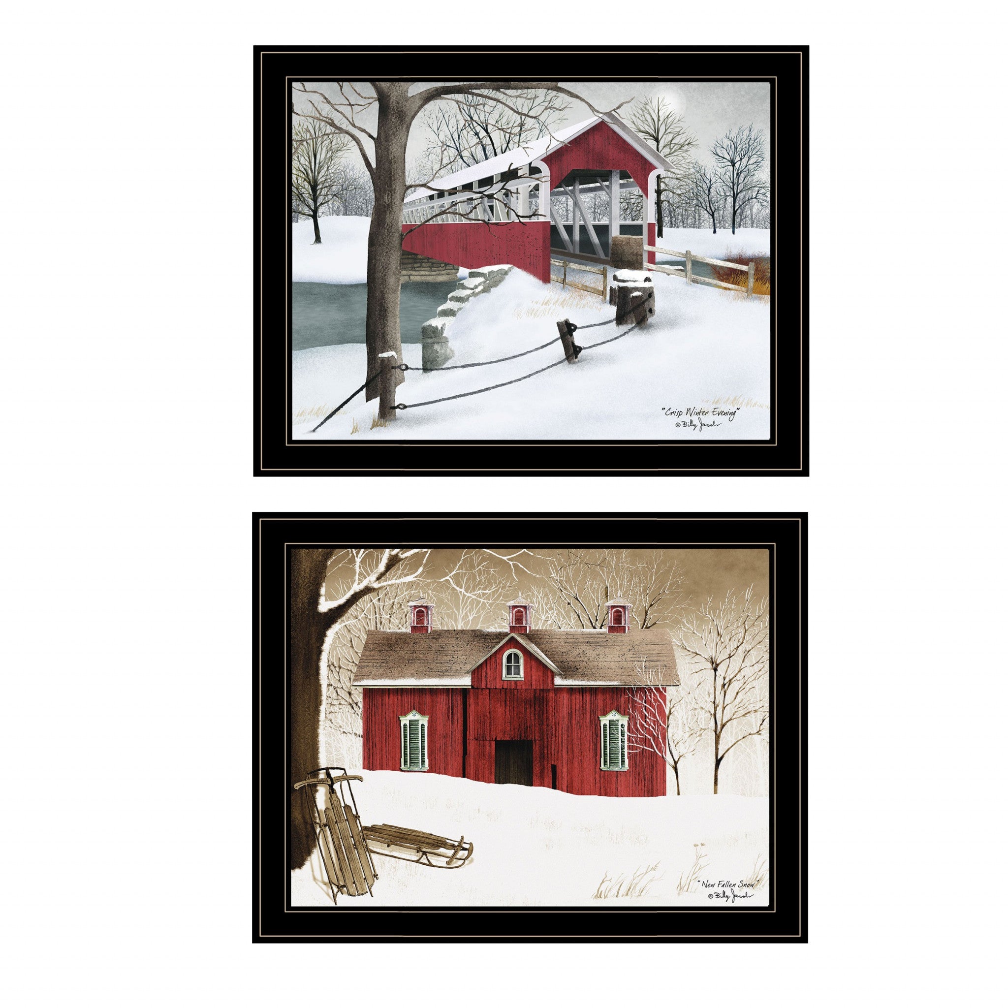 Set Of Two Crisp and New Fallen Snow 2 Black Framed Print Wall Art