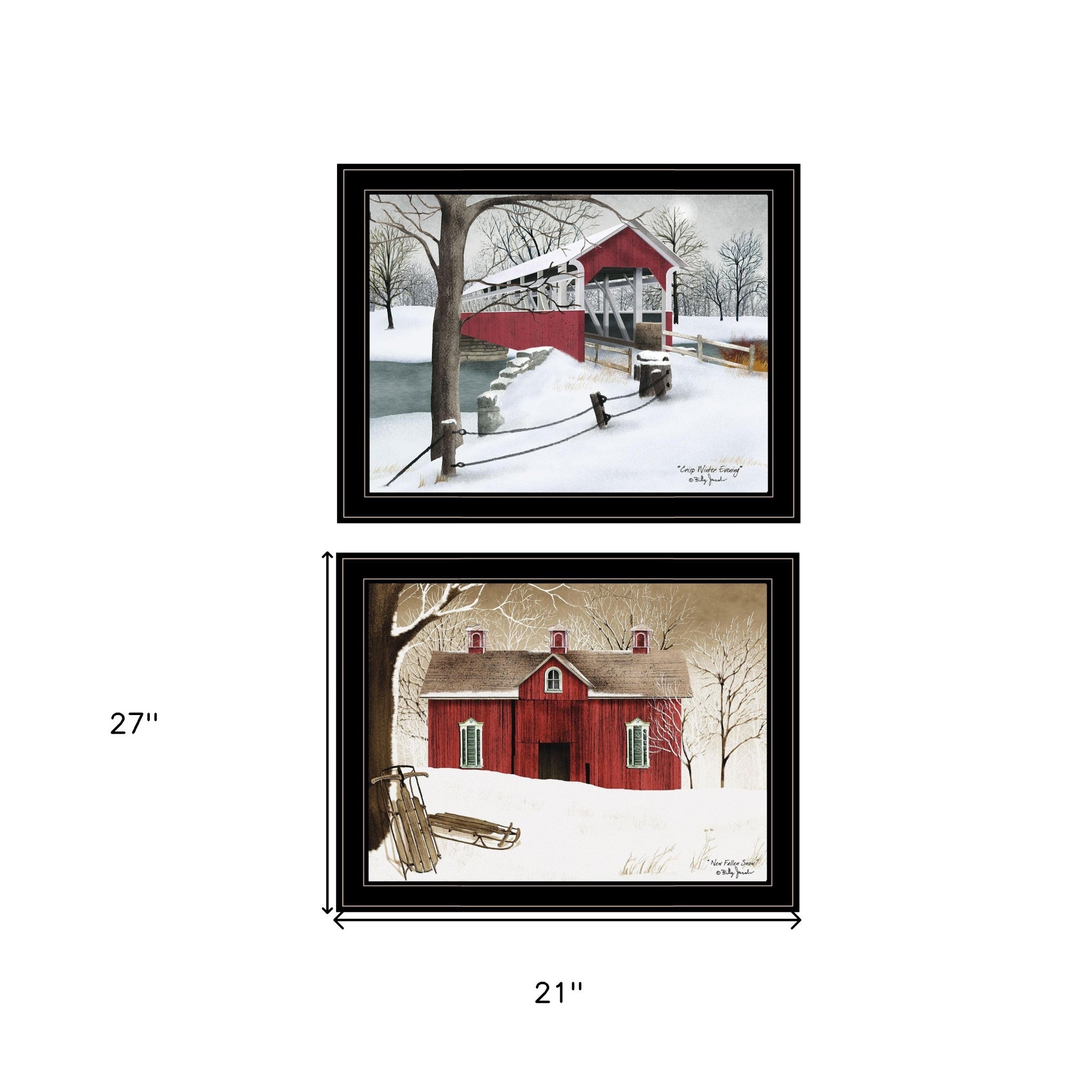 Set Of Two Crisp and New Fallen Snow 2 Black Framed Print Wall Art