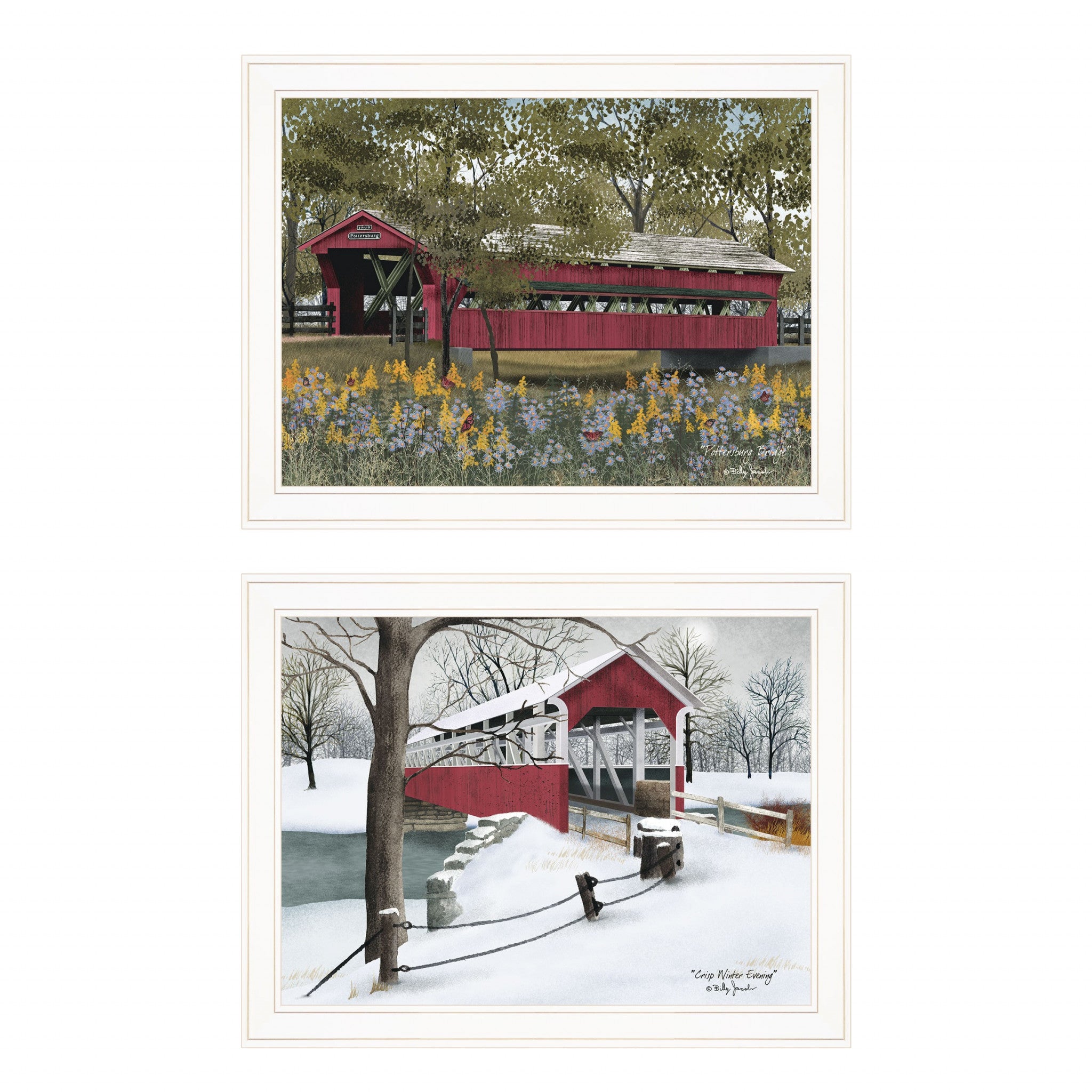 Set Of Two Covered Bridge Collection III White Framed Print Wall Art