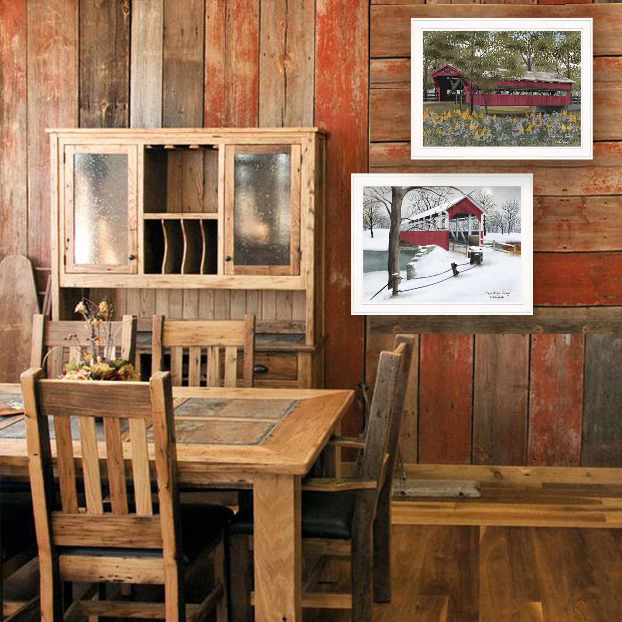 Set Of Two Covered Bridge Collection III White Framed Print Wall Art