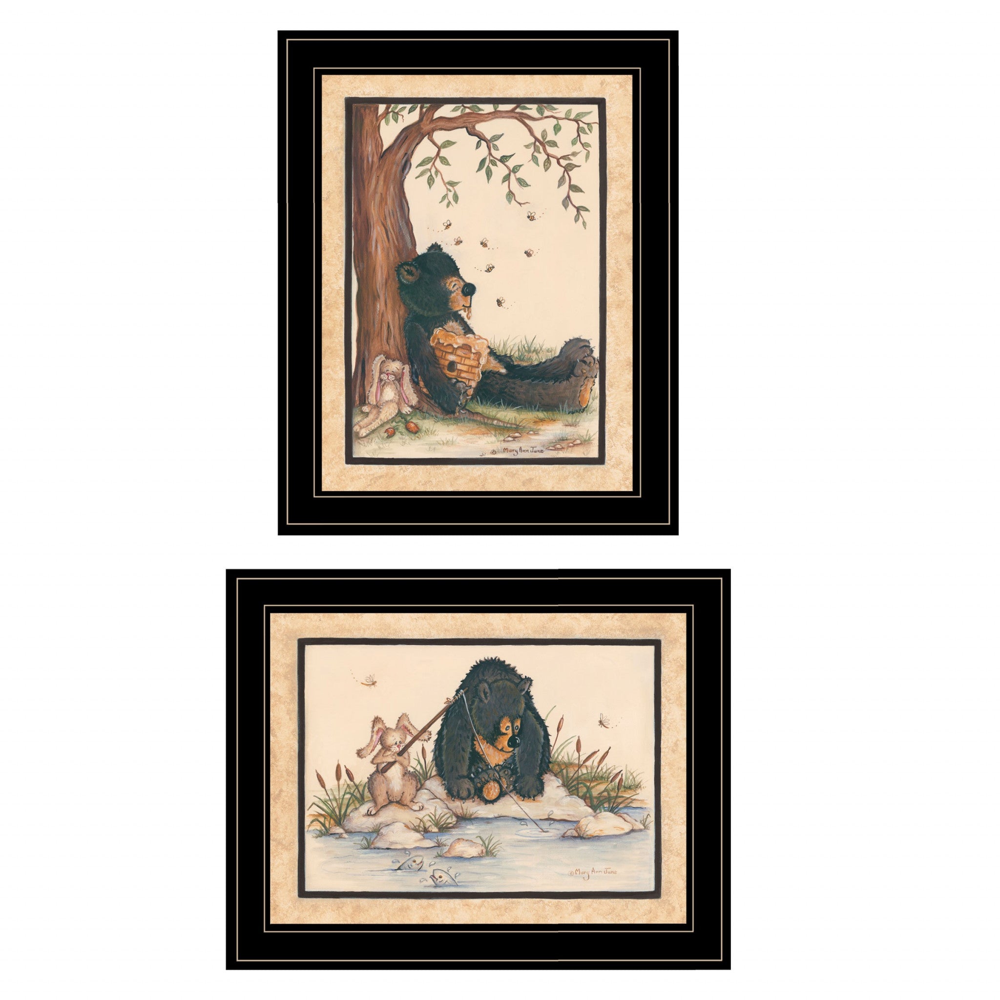 Set Of Two Gone Fishing 2 Black Framed Print Wall Art