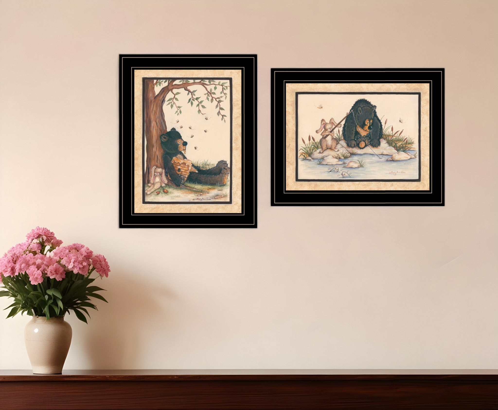 Set Of Two Gone Fishing 2 Black Framed Print Wall Art