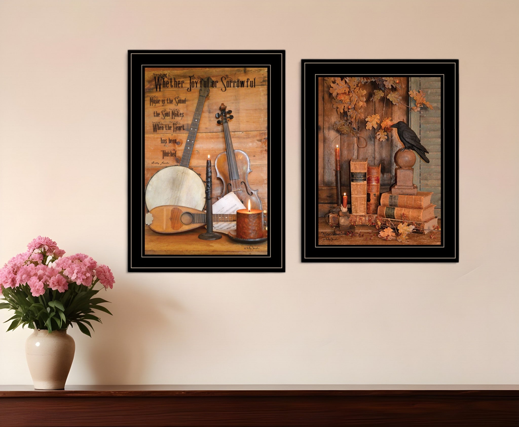 Set Of Two Music or Nevermore 2 Black Framed Print Wall Art