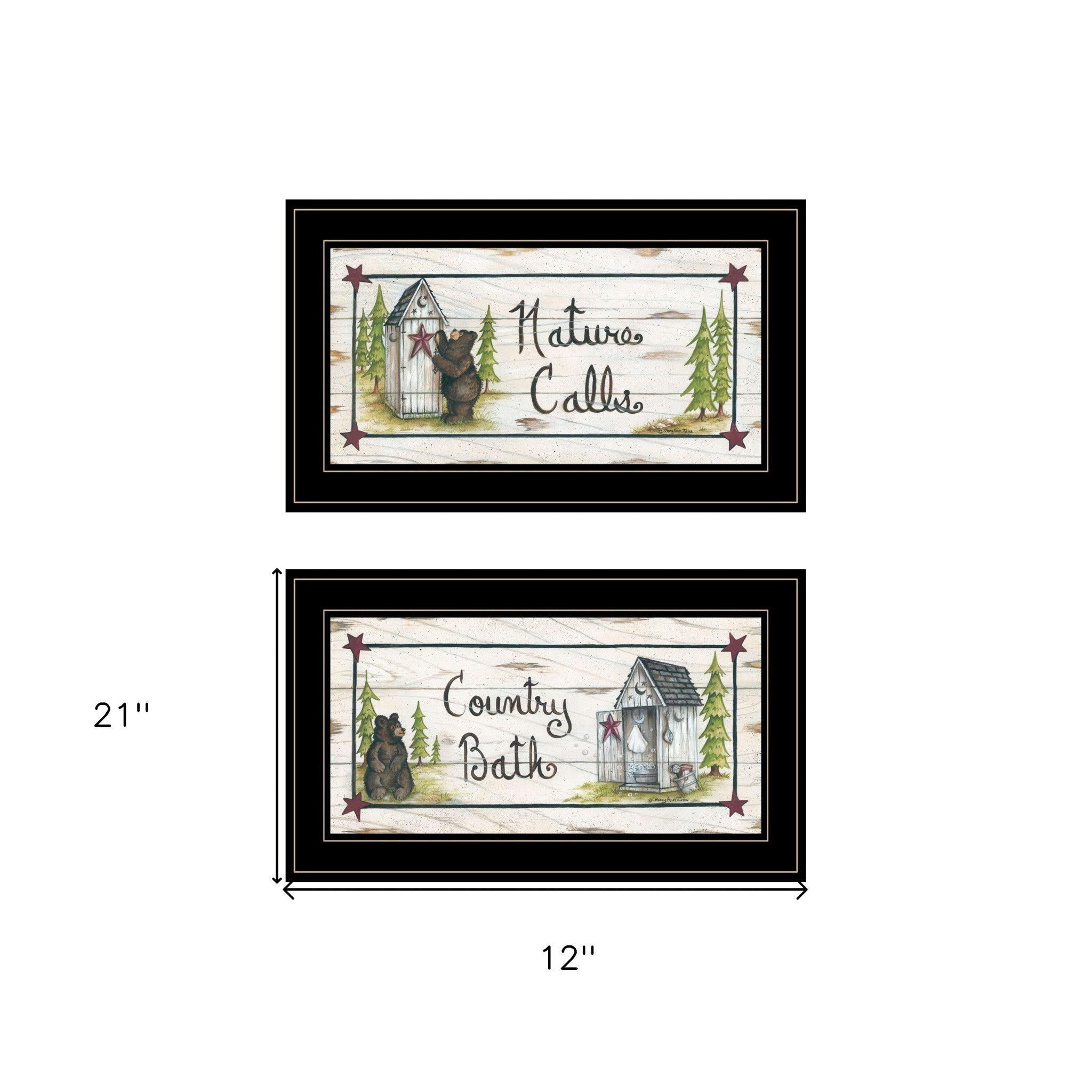 Set Of Two Nature Calls 2 Black Framed Print Bathroom Wall Art