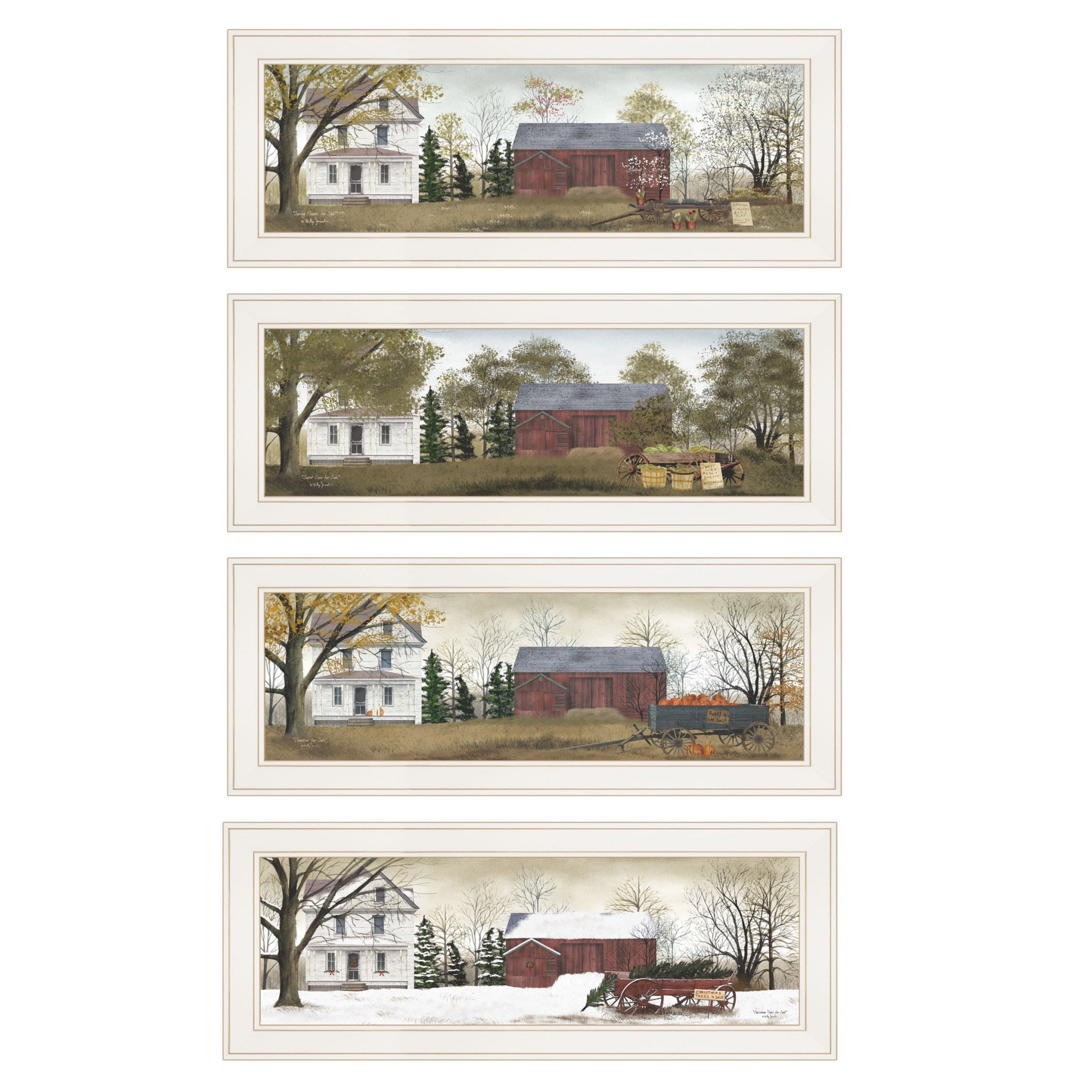 Set Of Four Seasons on the Farm White Framed Prints Wall Art