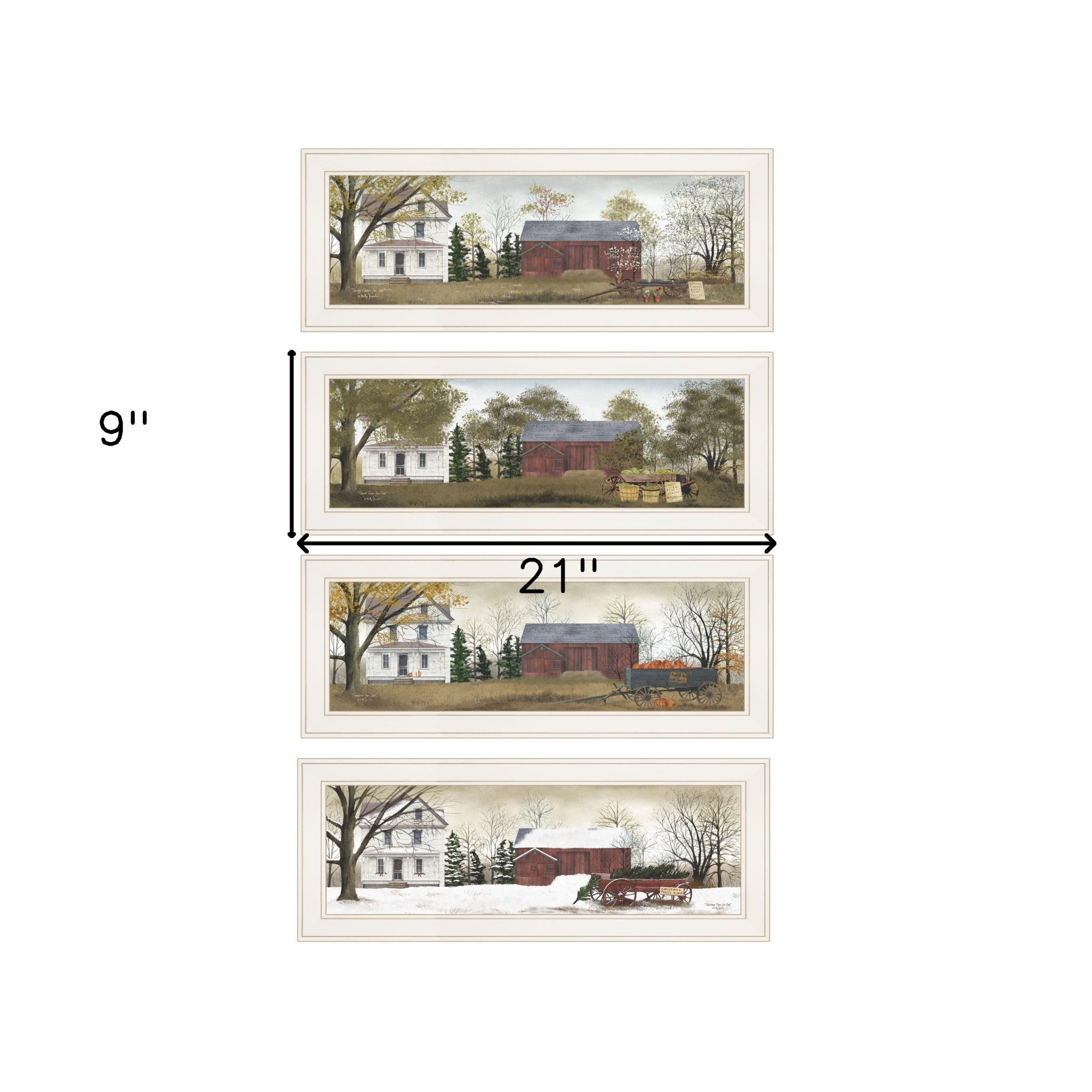 Set Of Four Seasons on the Farm White Framed Prints Wall Art