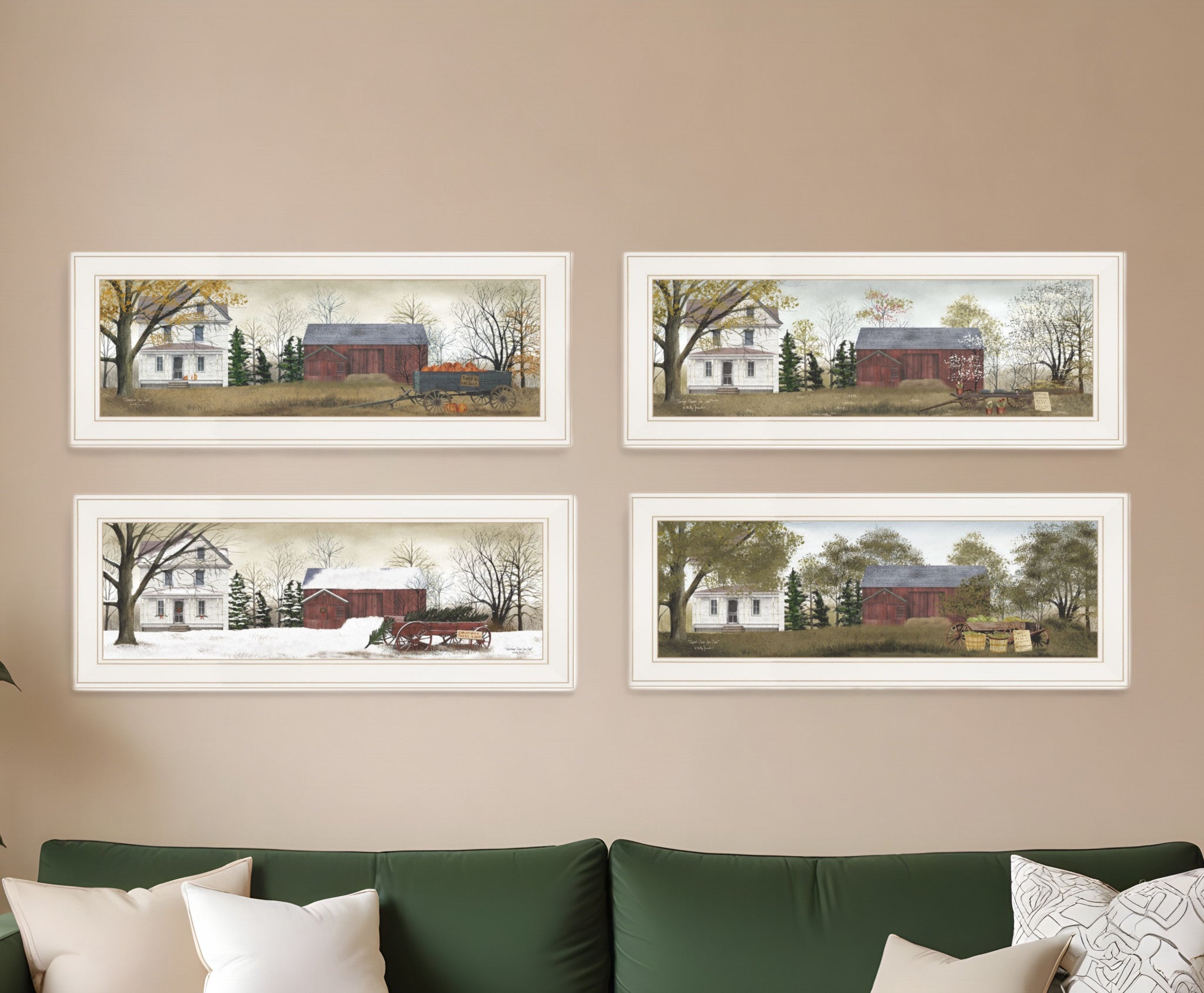 Set Of Four Seasons on the Farm White Framed Prints Wall Art