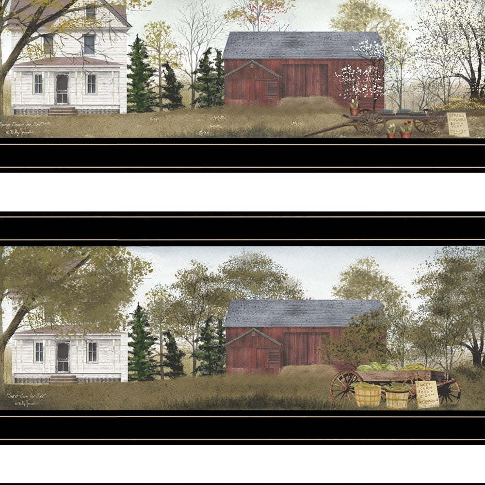 Set Of Four Seasons on the Farm Black Framed Print Wall Art