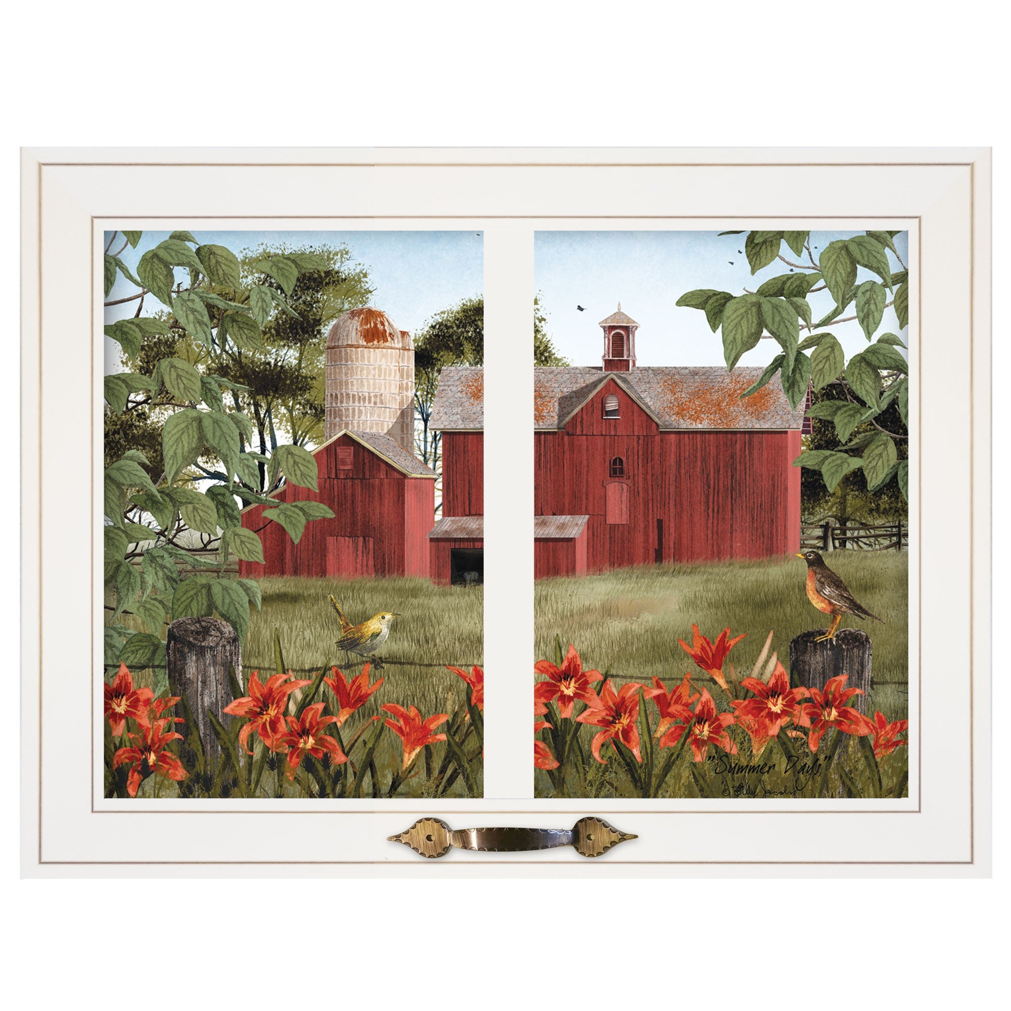 Summer Days Windowpane Style White Framed Print Wall Art