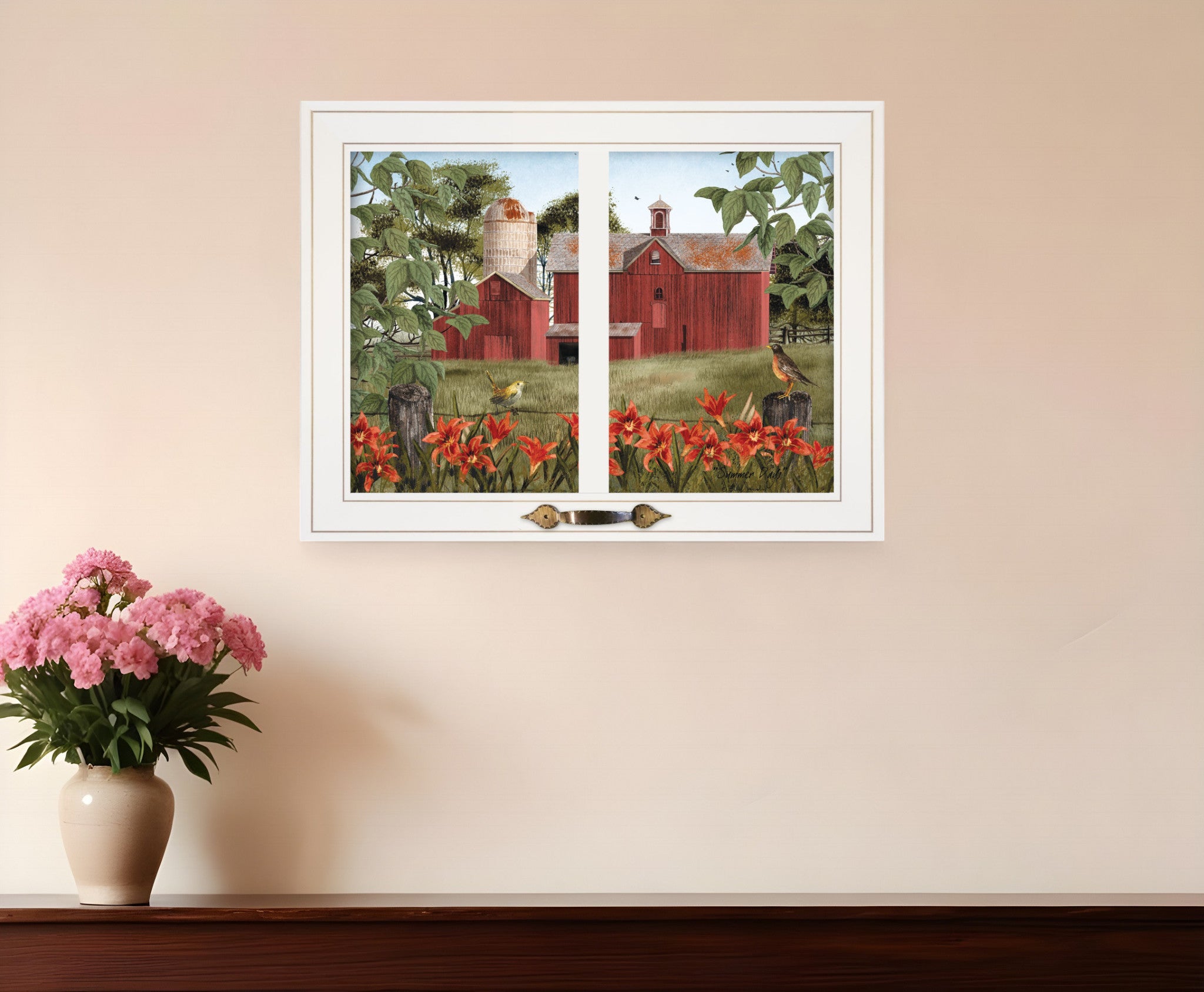 Summer Days Windowpane Style White Framed Print Wall Art