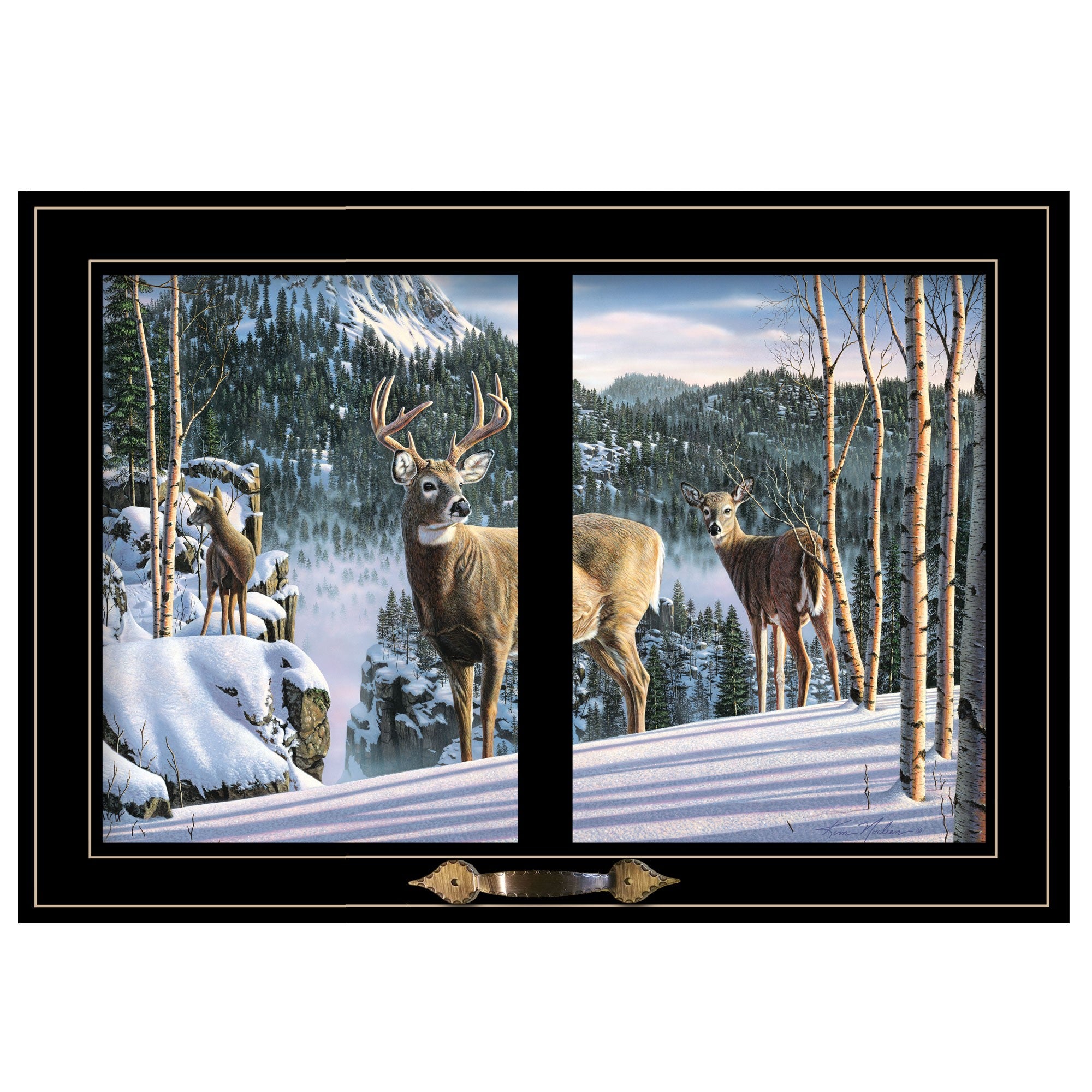 Morning View Deer 4 Black Framed Print Wall Art