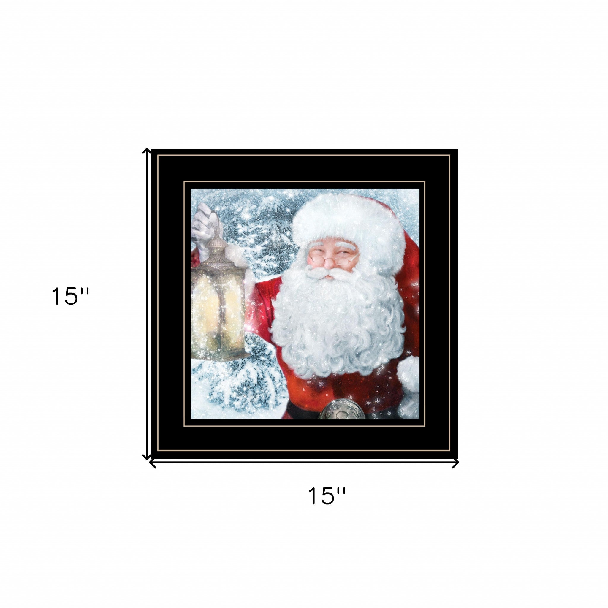 Santa with Lantern 2 Black Framed Print Wall Art