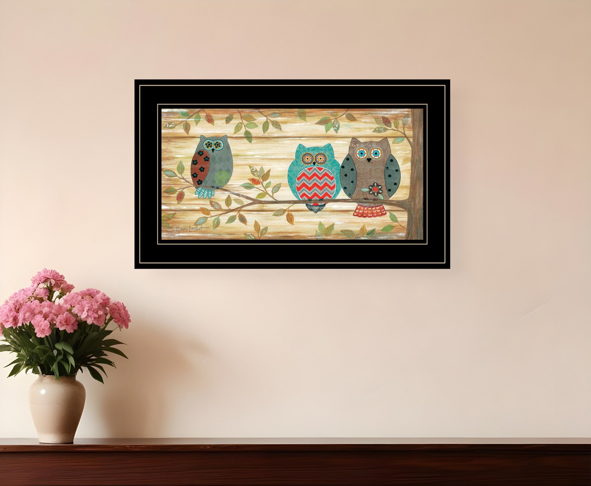 Three Wise Owls 4 Black Framed Print Wall Art