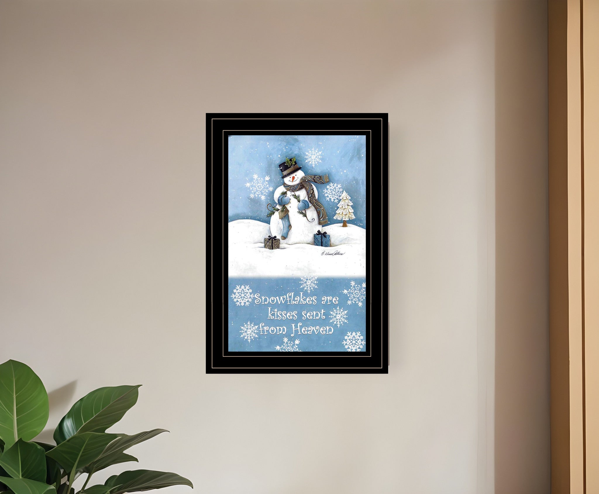 Trendy Snowman 3 Black Framed Print Wall Art