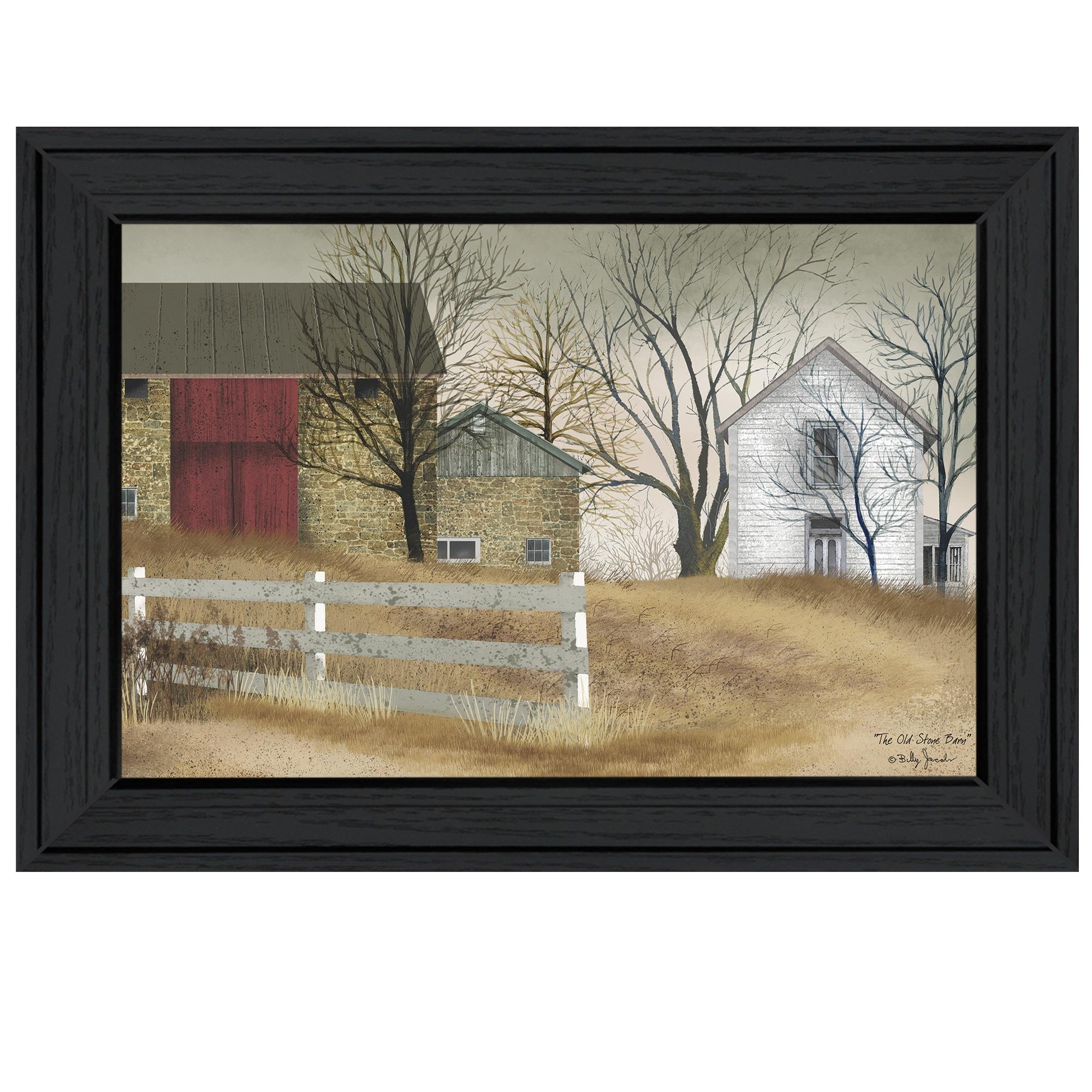 Old Stone Barn Black Framed Print Wall Art