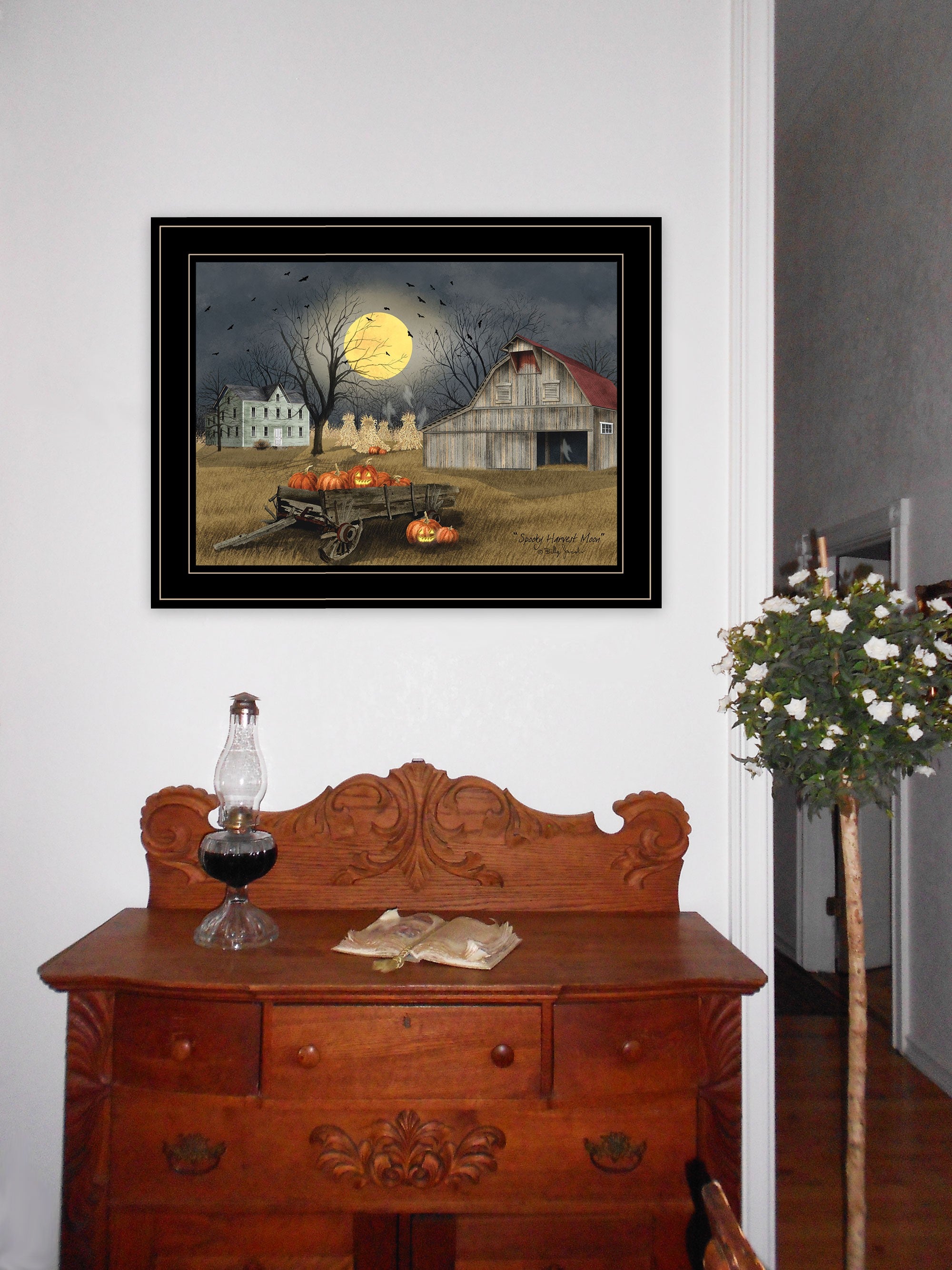 Spooky Harvest Moon 4 Black Framed Print Kitchen Wall Art