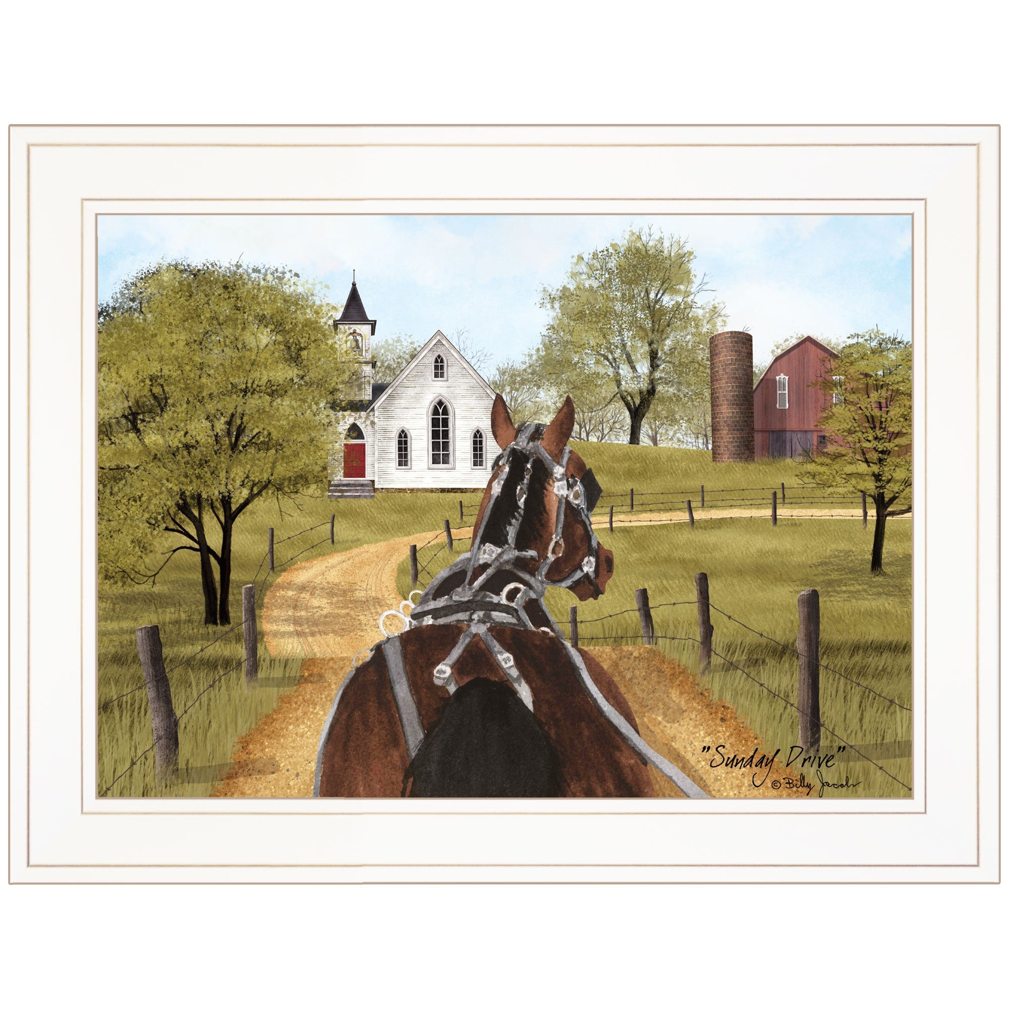 Amish on Sunday Drive 1 White Framed Print Wall Art