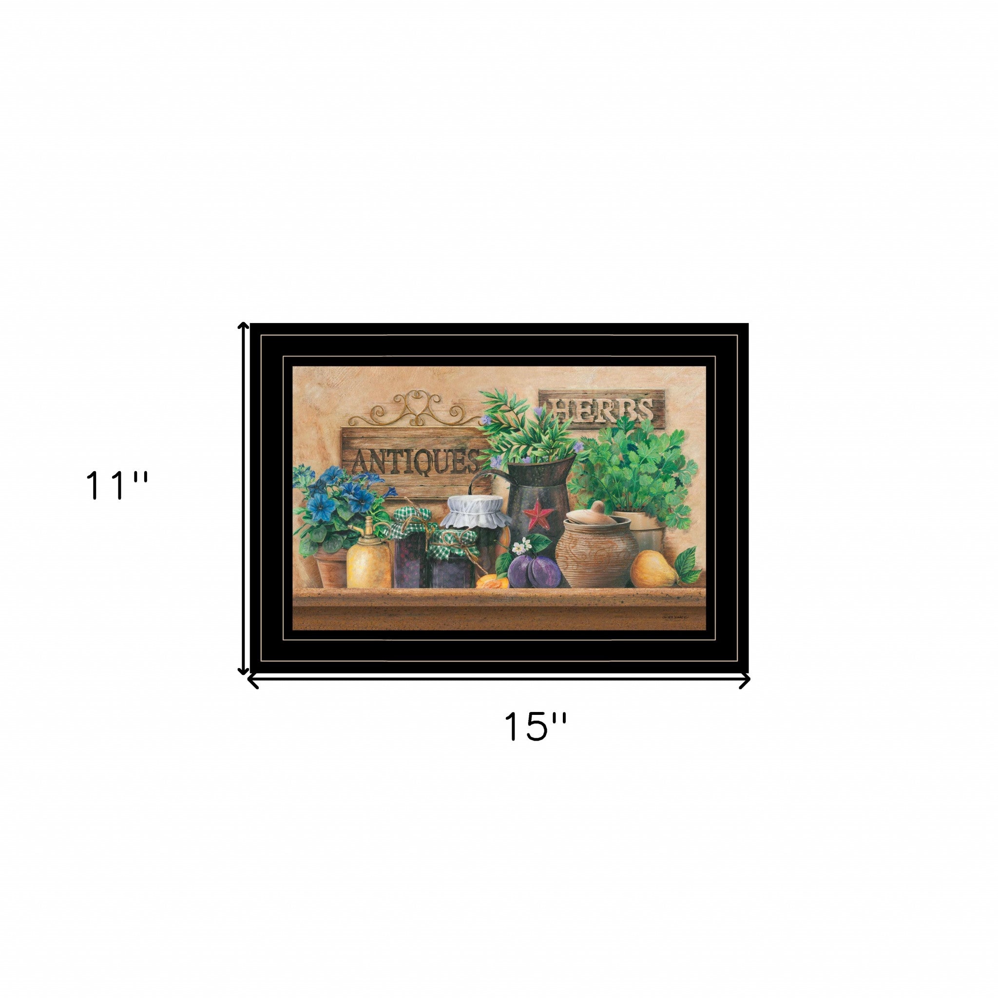 Antiques and Herbs 2 Black Framed Print Kitchen Wall Art