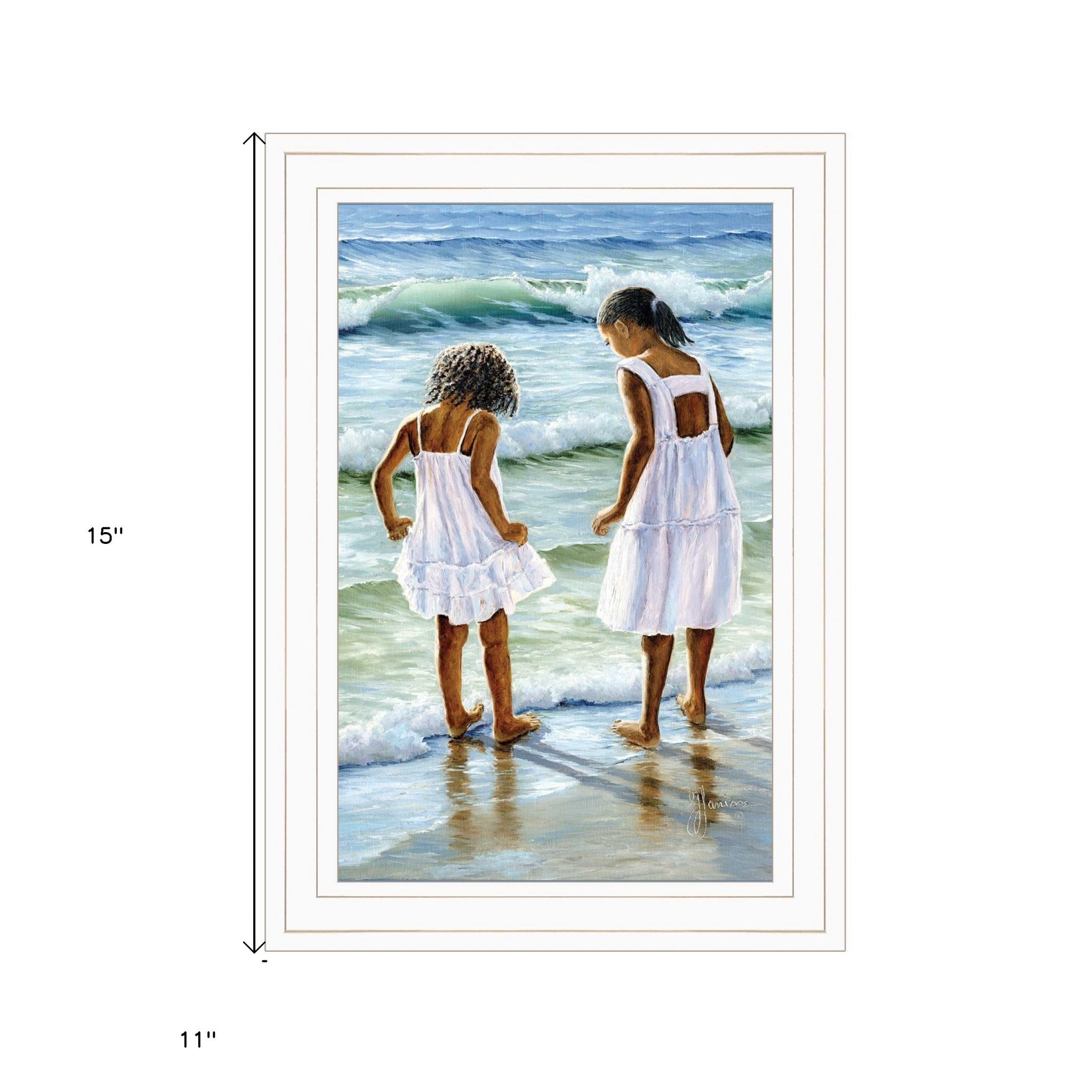 Two Girls at the Beach 2 White Framed Print Wall Art