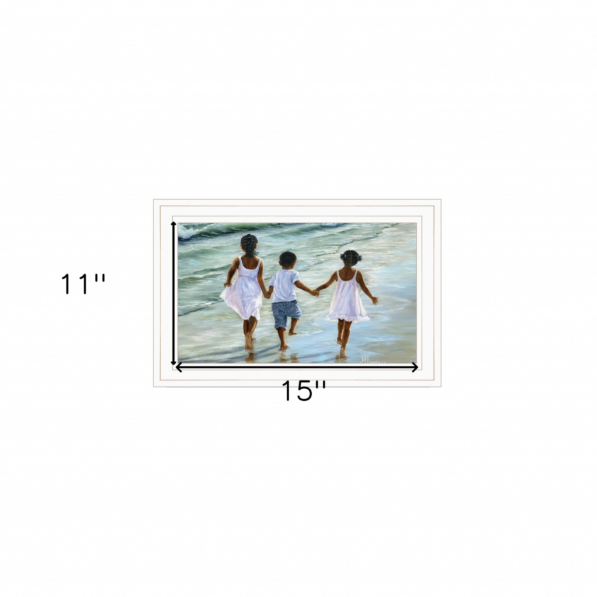 Running on the Beach 2 White Framed Print Wall Art