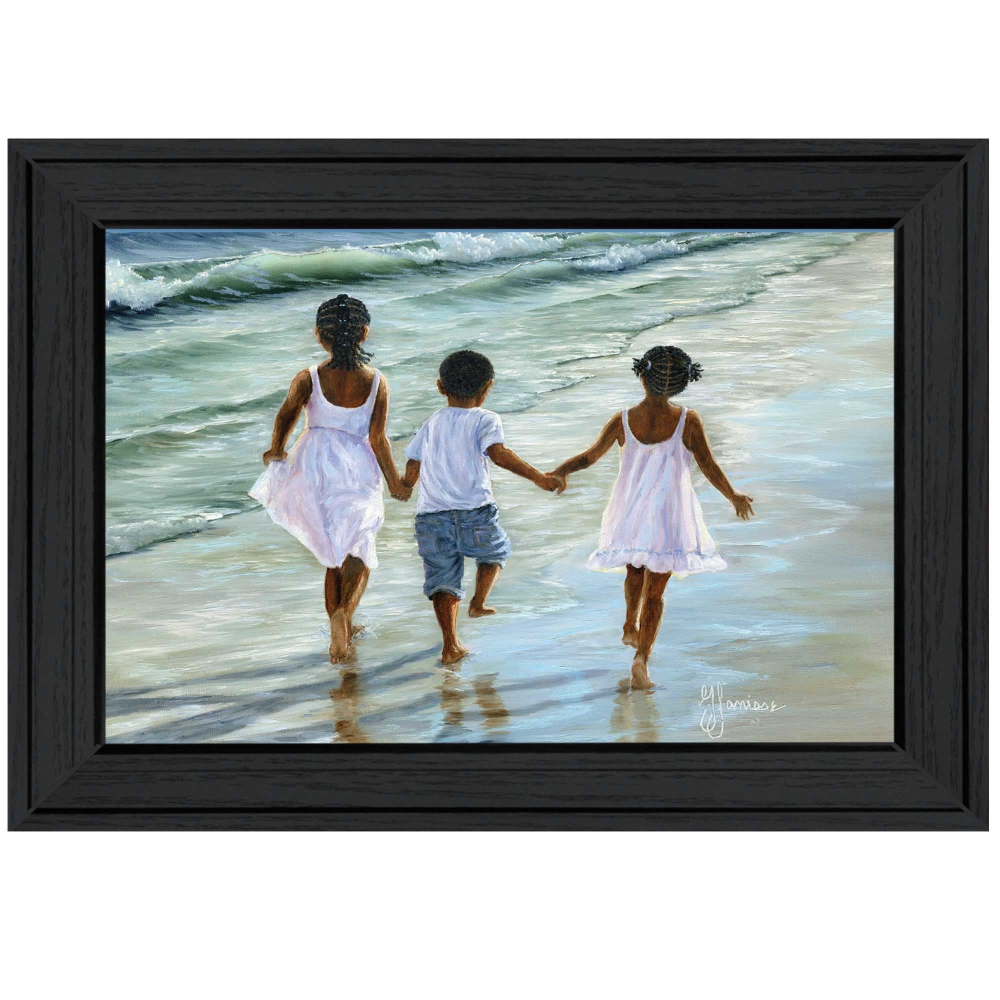 Running on the Beach 3 Black Framed Print Wall Art