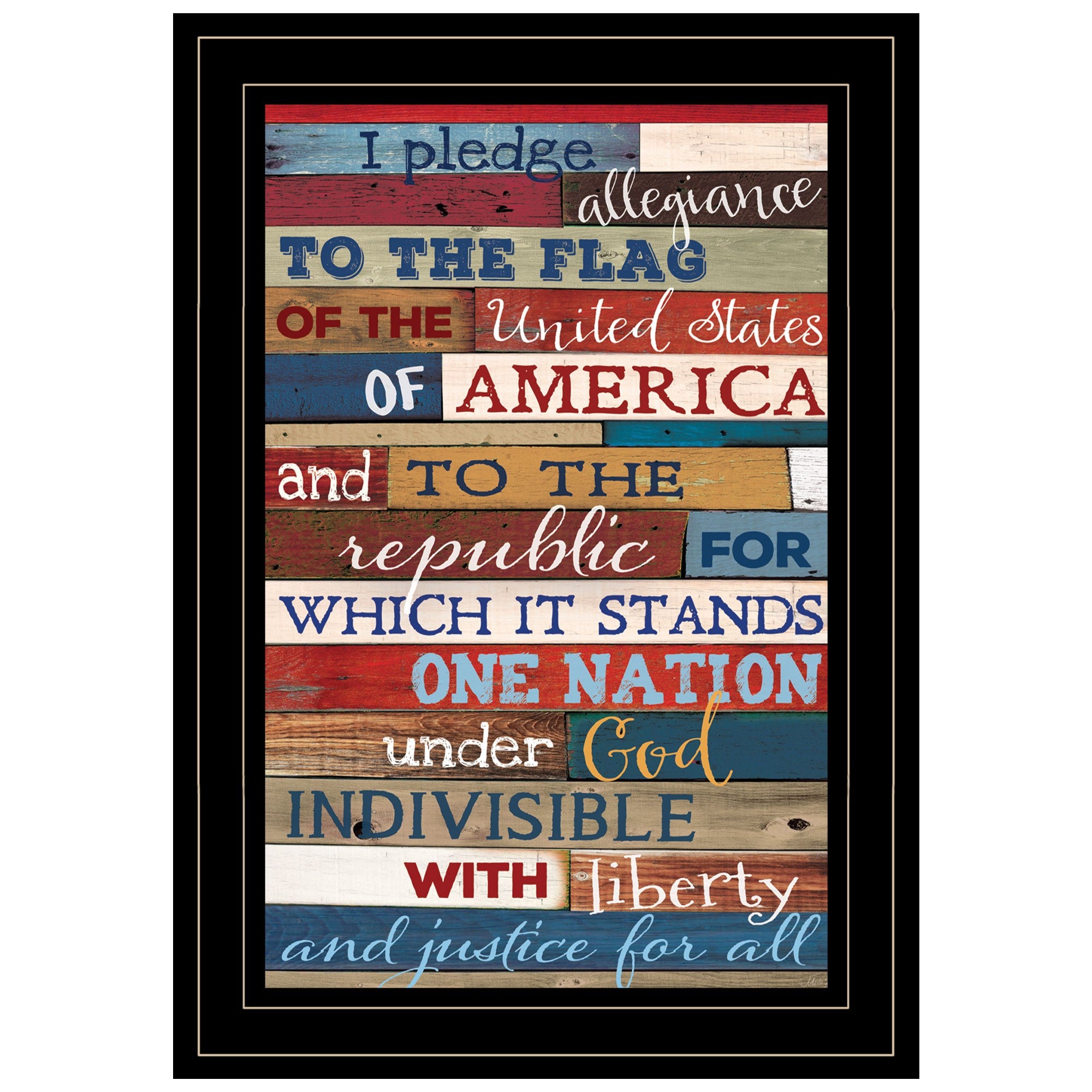 Red White and Blue Pledge Of Allegiance Black Framed Print Wall Art