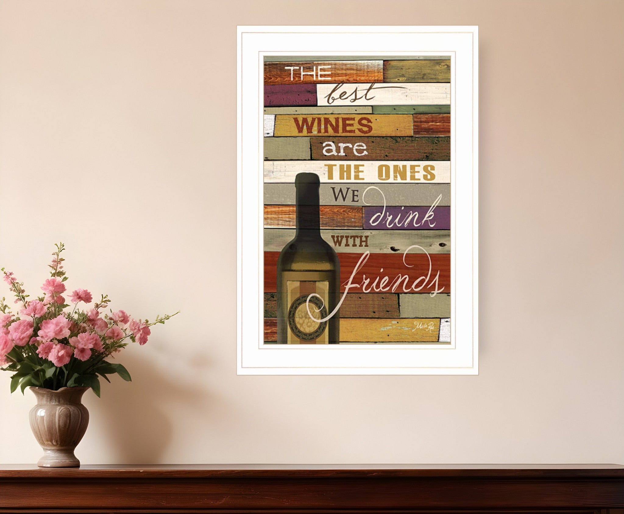 Wine With Friends White Framed Print Wall Art