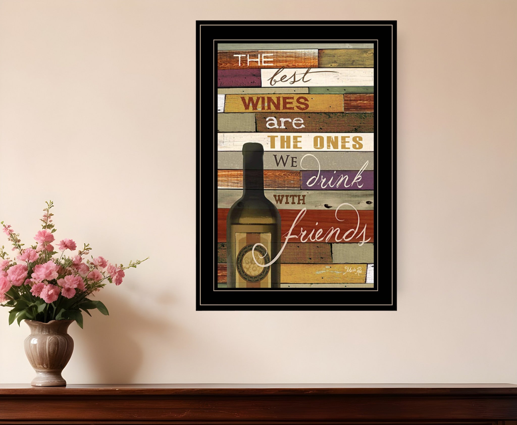 Wine With Friends Black Framed Print Wall Art