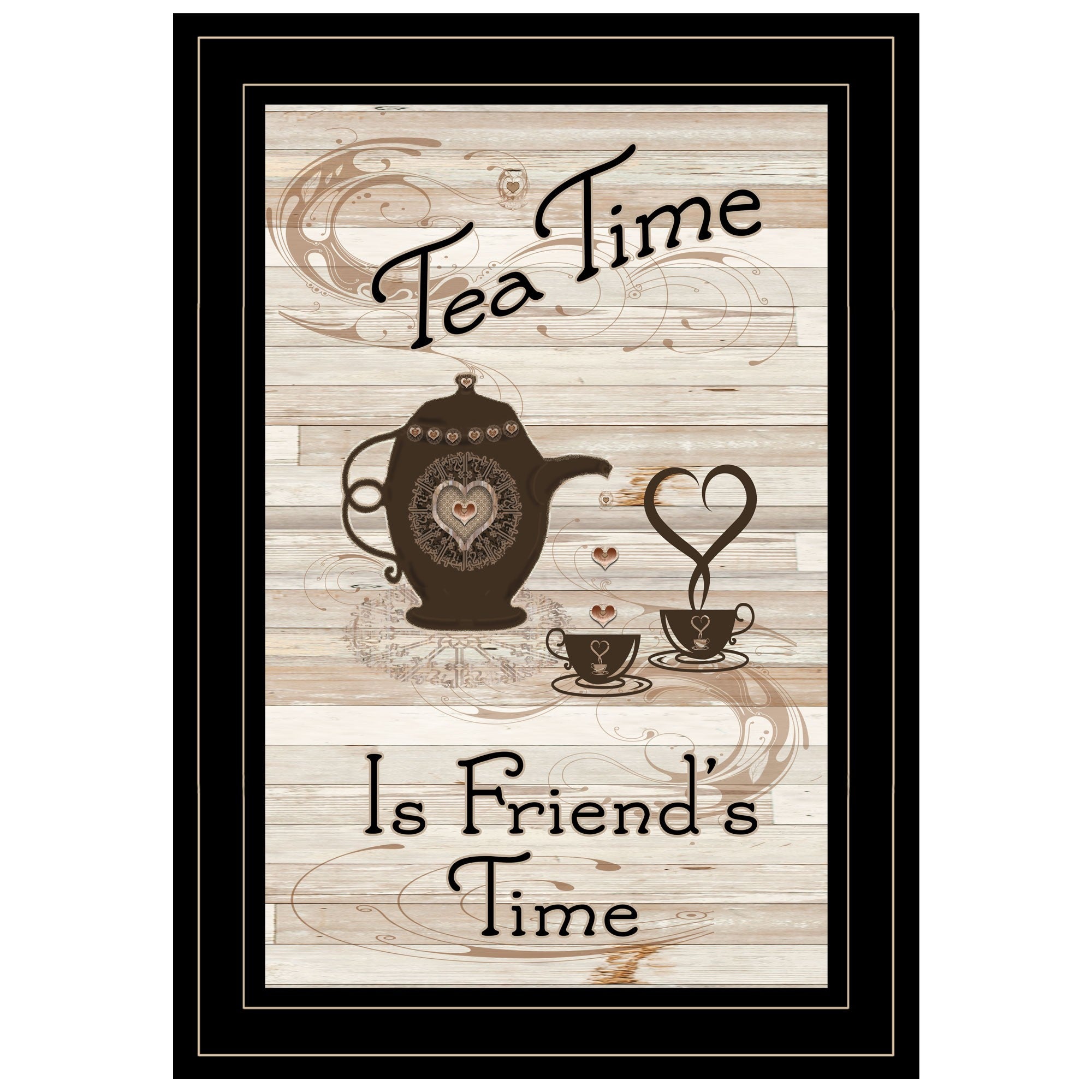 Tea Time is Friends Time 2 Black Framed Print Kitchen Wall Art