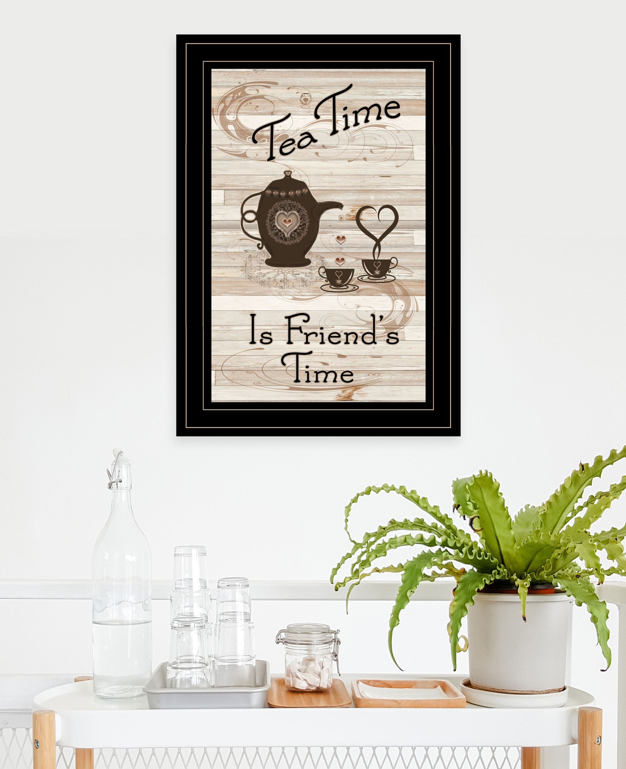 Tea Time is Friends Time 2 Black Framed Print Kitchen Wall Art