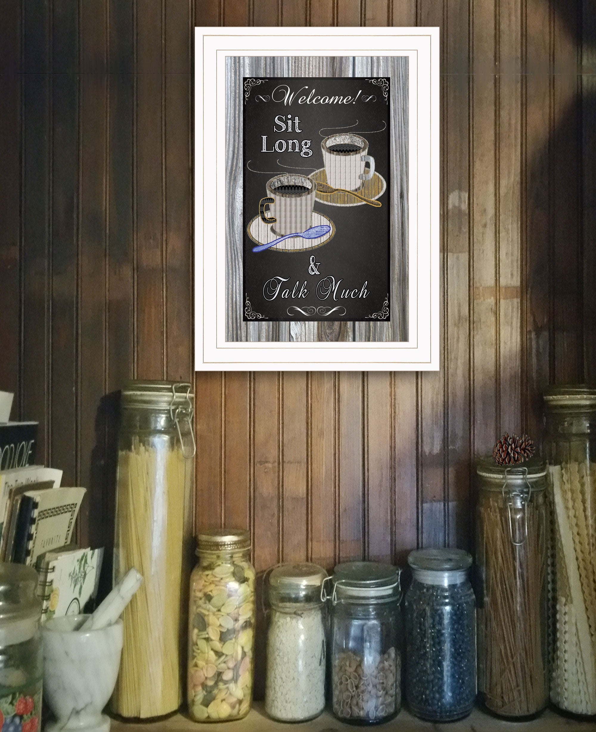 Sit Long Talk Much Chalkboard Framed 1 White Framed Print Wall Art