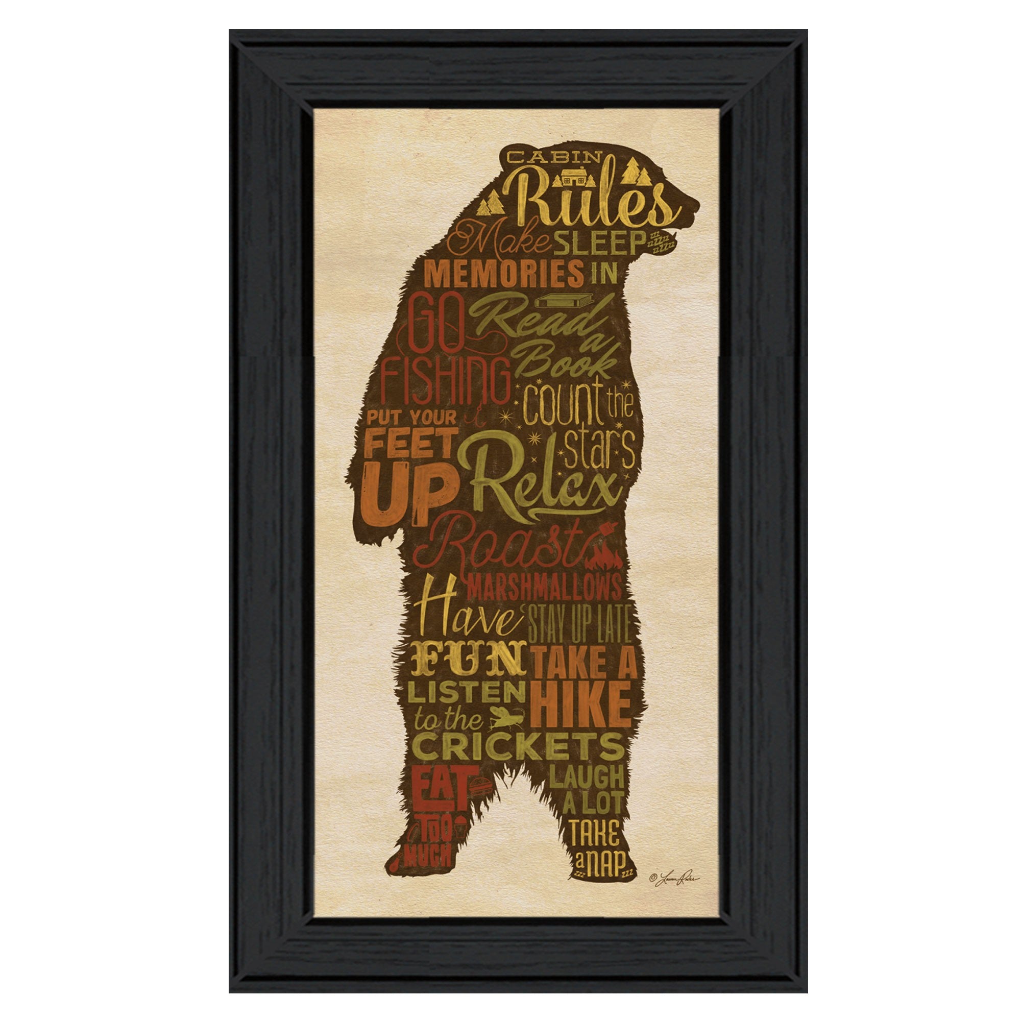 Cabin Rules 4 Black Framed Print Wall Art