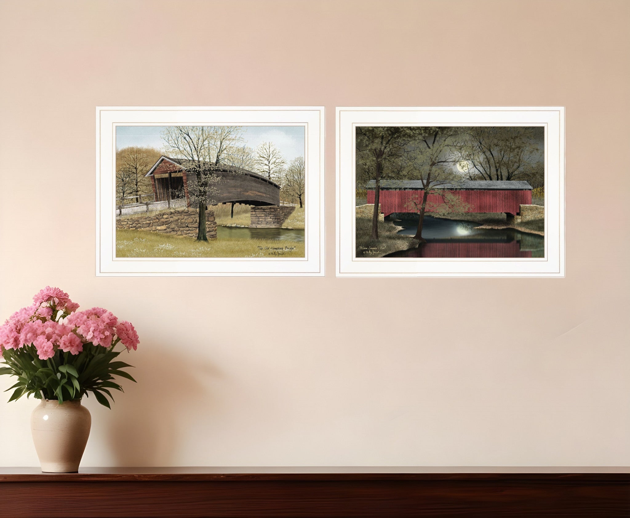 Set Of Two Bridges of 1 White Framed Print Wall Art