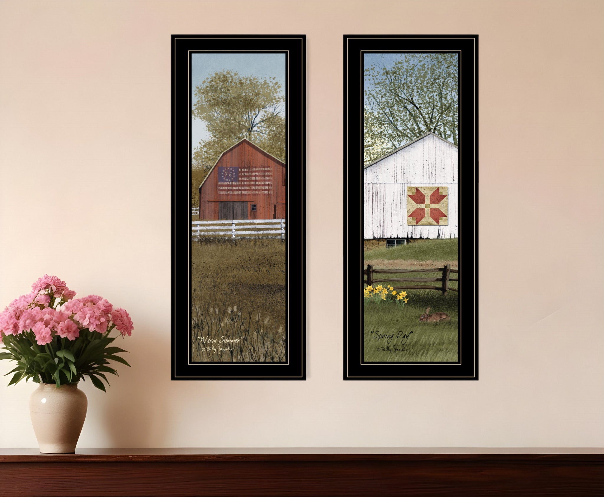 Set Of Two Country Barns 2 Black Framed Print Wall Art