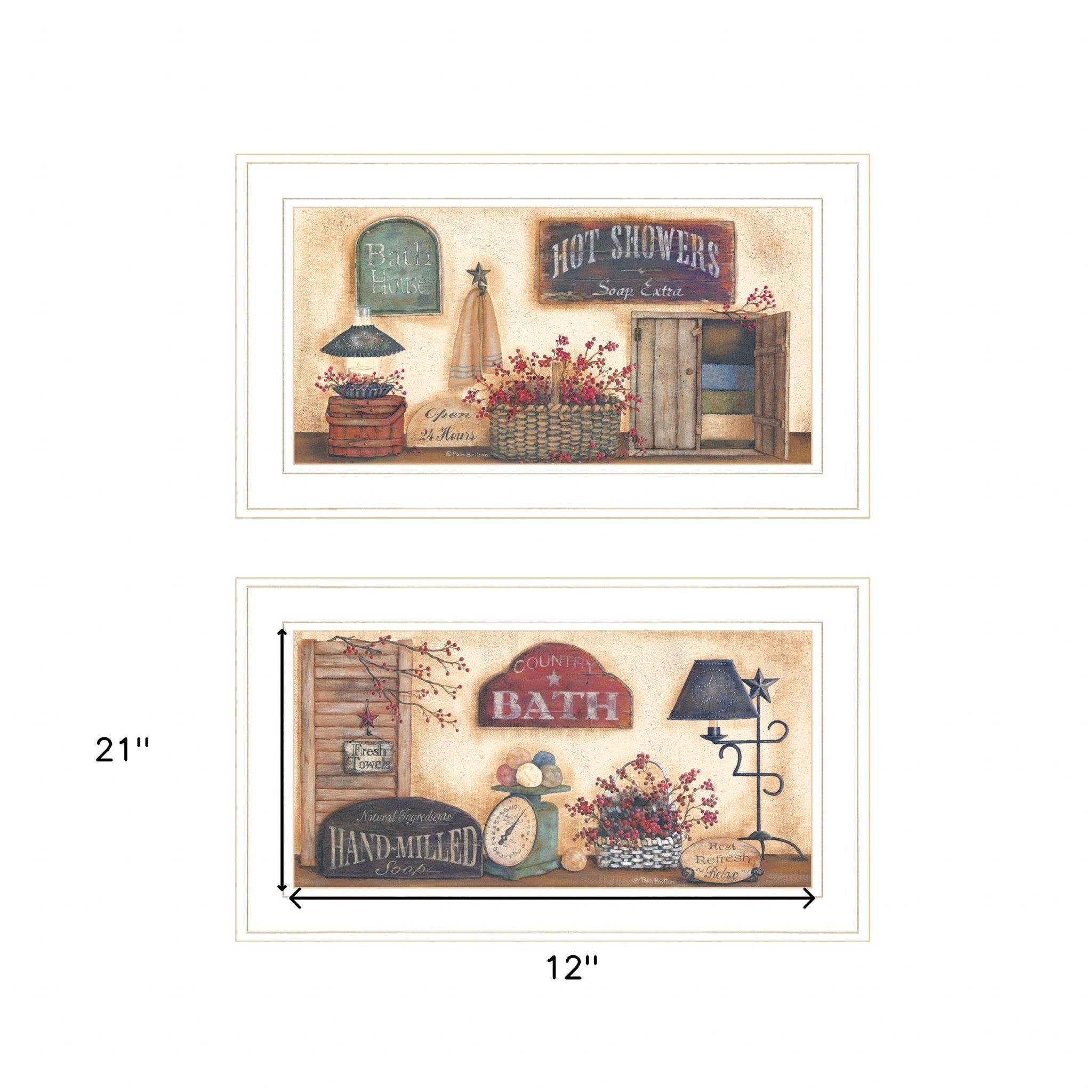 Set Of Two Bath 2 White Framed Print Bathroom Wall Art