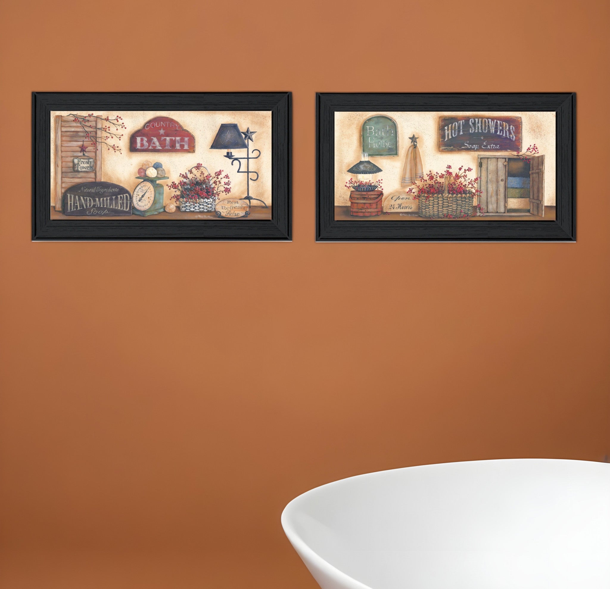 Set Of Two Bath 3 Black Framed Print Bathroom Wall Art