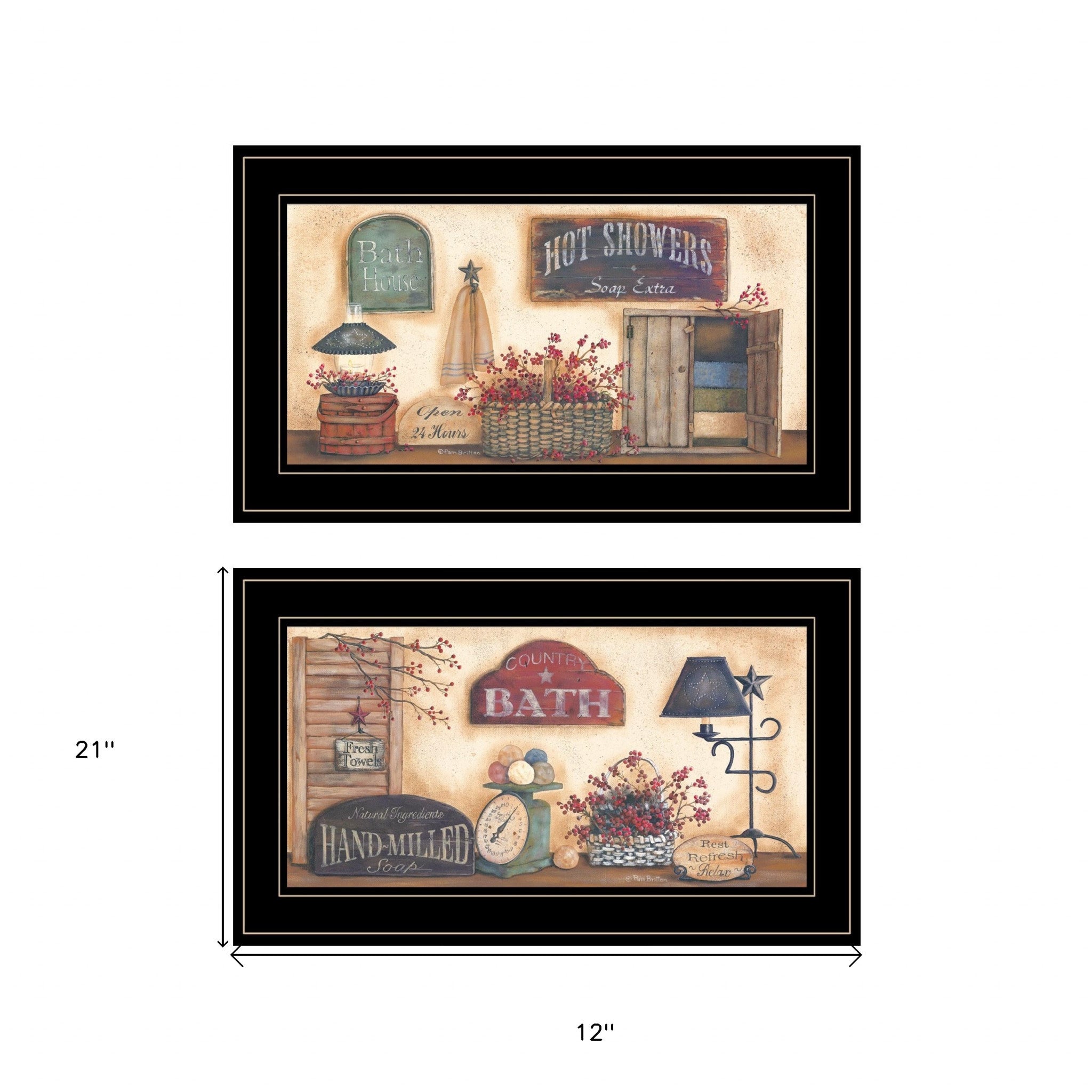 Set Of Two Bath 4 Black Framed Print Bathroom Wall Art